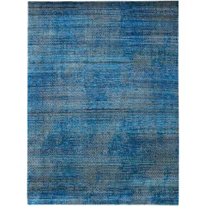 Blue Nu Vibrant Modern Tibetan Silk Rug - 9' x 12'1"
