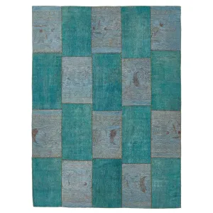 Blue Overdyed Patchwork Wool Rug - 8'10" x 12'1"