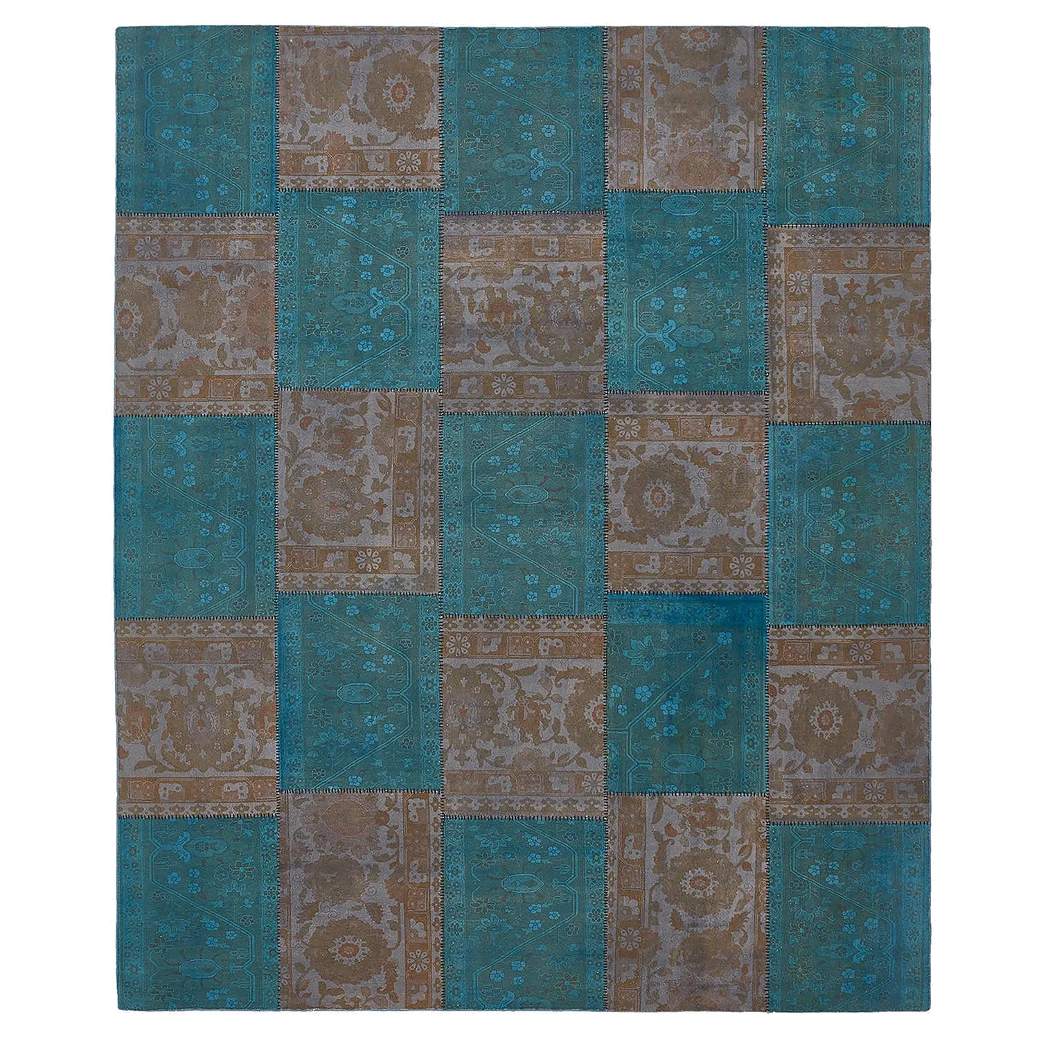 Blue Overdyed Patchwork Wool Rug - 8'6" x 10'4"