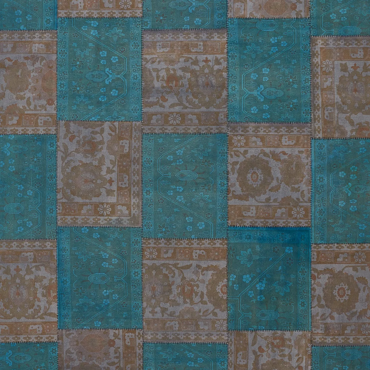 Blue Overdyed Patchwork Wool Rug - 8'6" x 10'4"