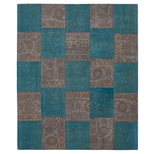 Blue Overdyed Patchwork Wool Rug - 8'6" x 10'4"