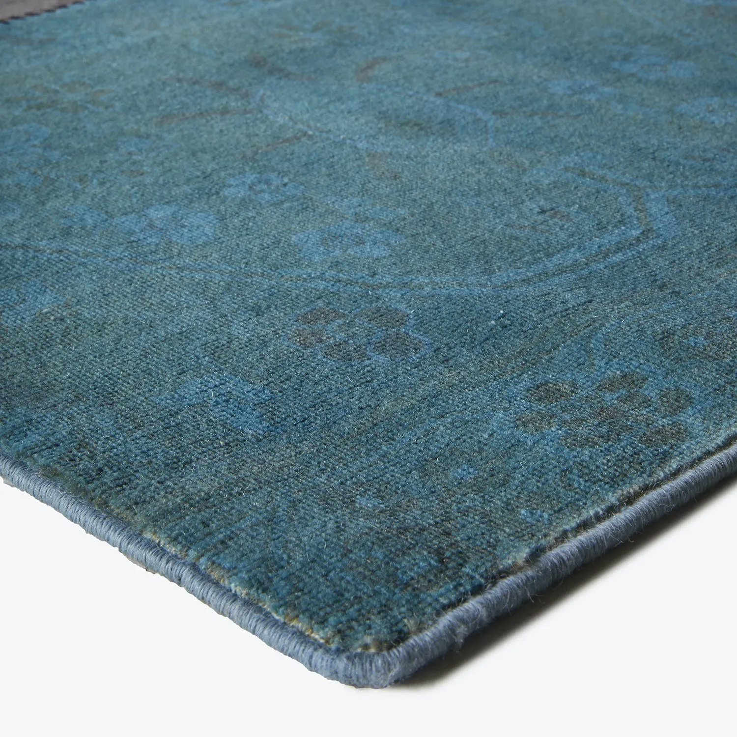 Blue Overdyed Patchwork Wool Rug - 8'6" x 10'4"