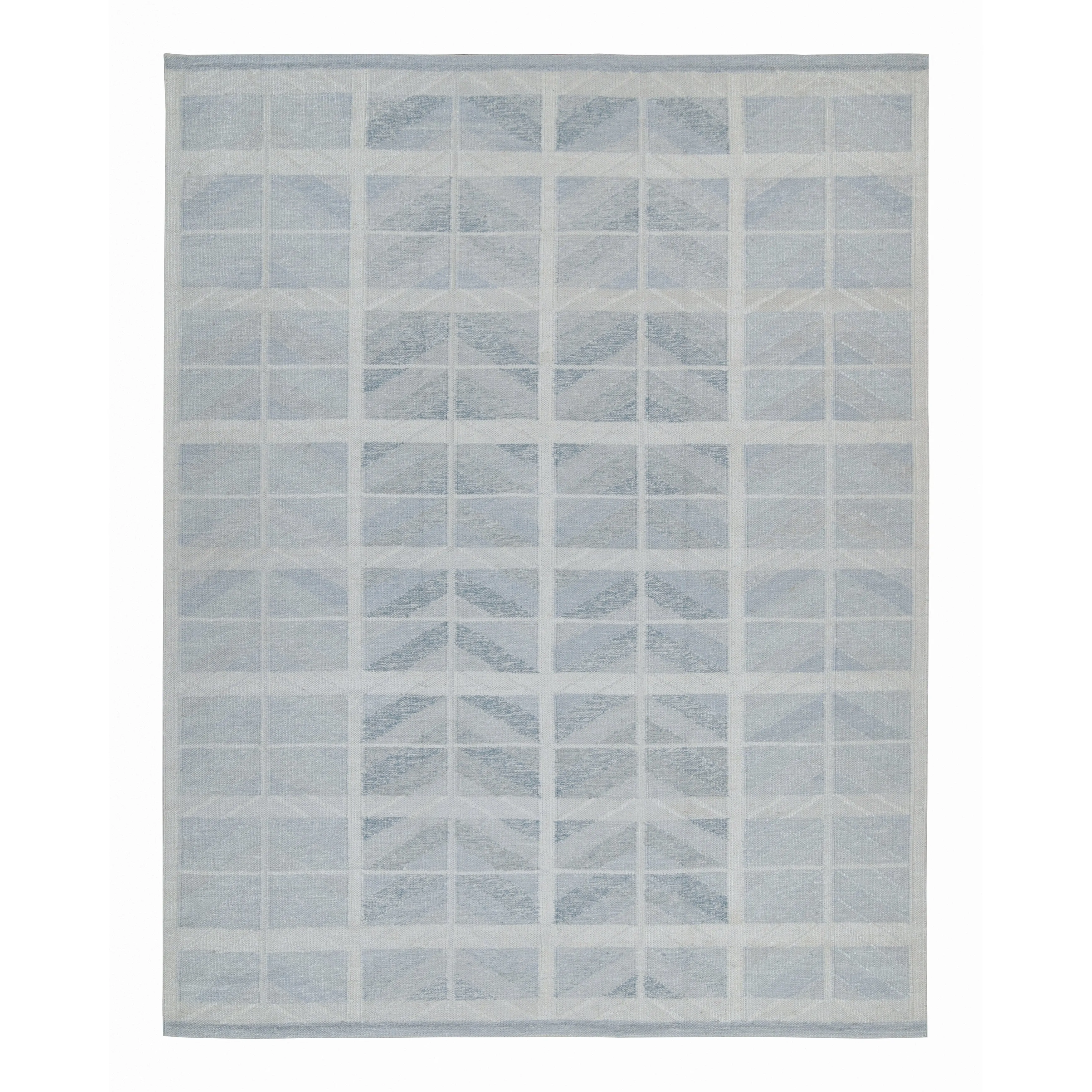 Blue Swedish Style Flatweave Silk Rug - 9'5" x 11'11"