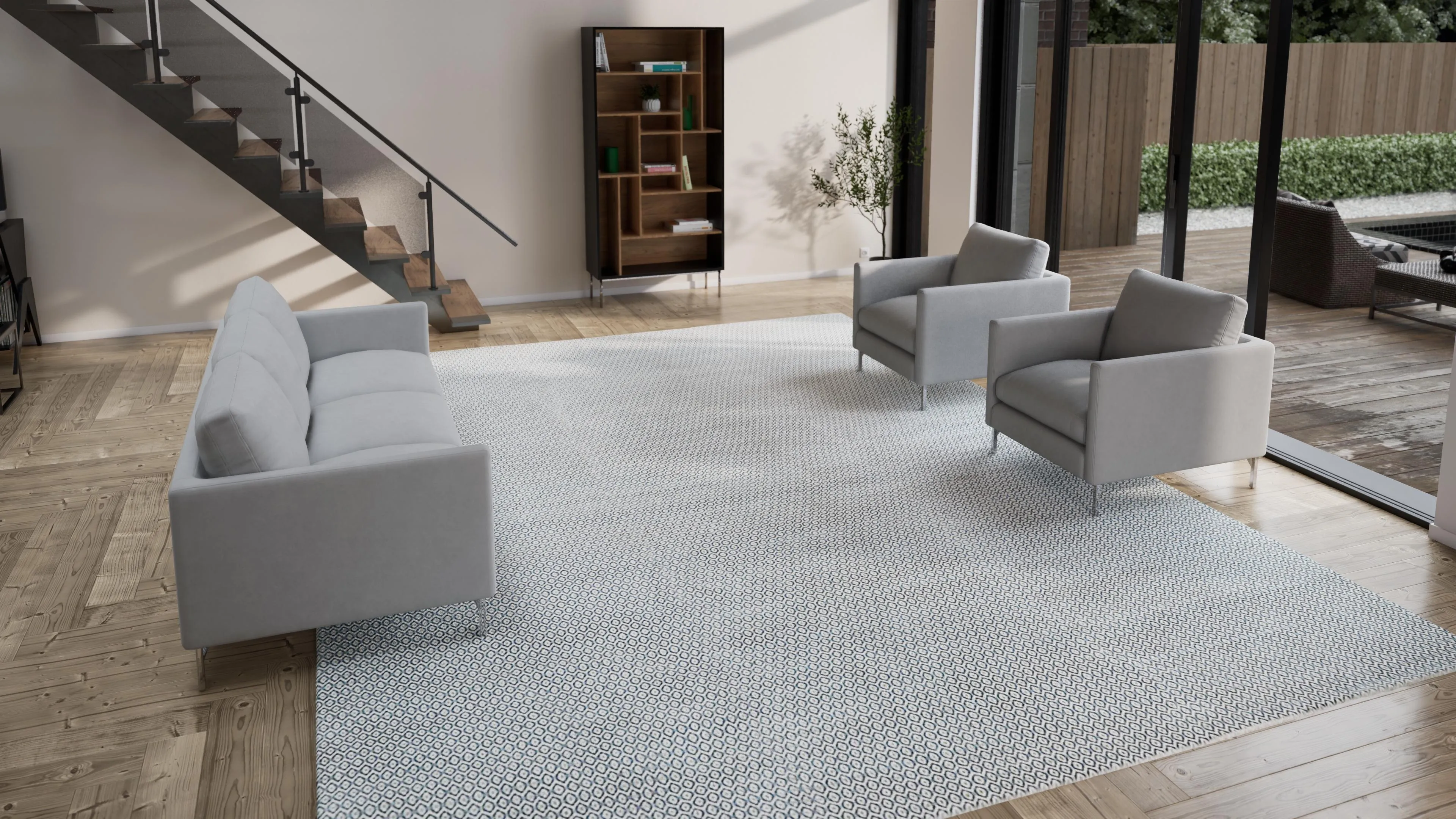 Blue Transitional Wool Cotton Blend Rug - 12' x 16'