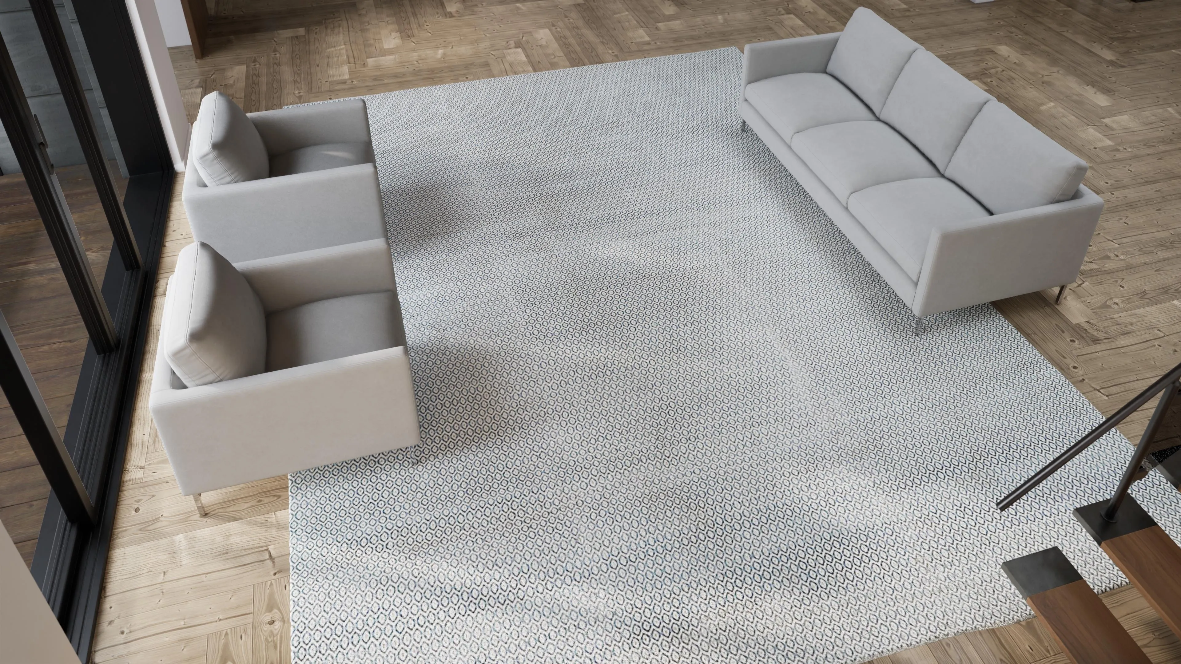 Blue Transitional Wool Cotton Blend Rug - 12' x 16'