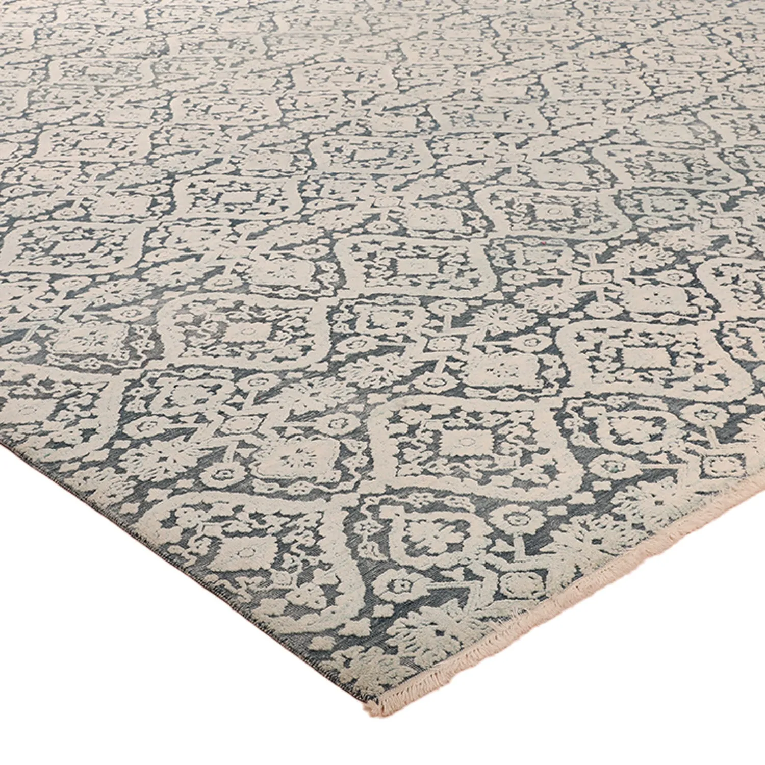 Blue Transitional Wool Silk Blend Rug - 10'1" x 14'1"