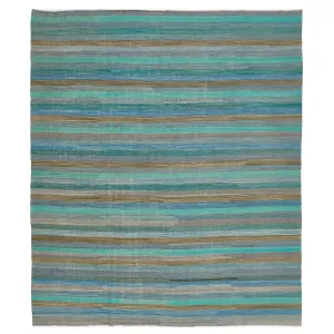 Blue Turkish Flatweave Wool Rug - 8'2" x 9'5"