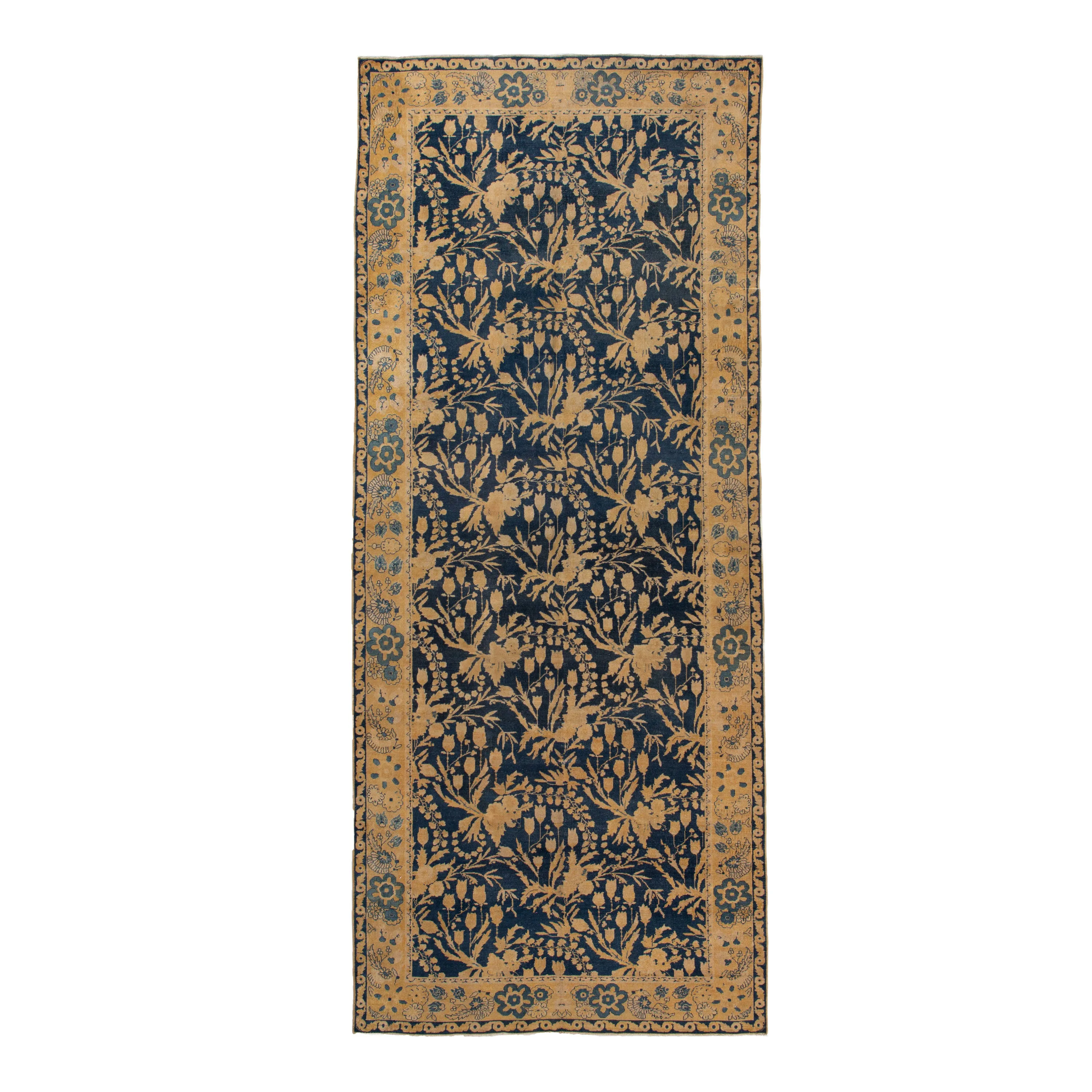 Blue Vintage Traditional Wool Runner - 6'5" x 16'9"