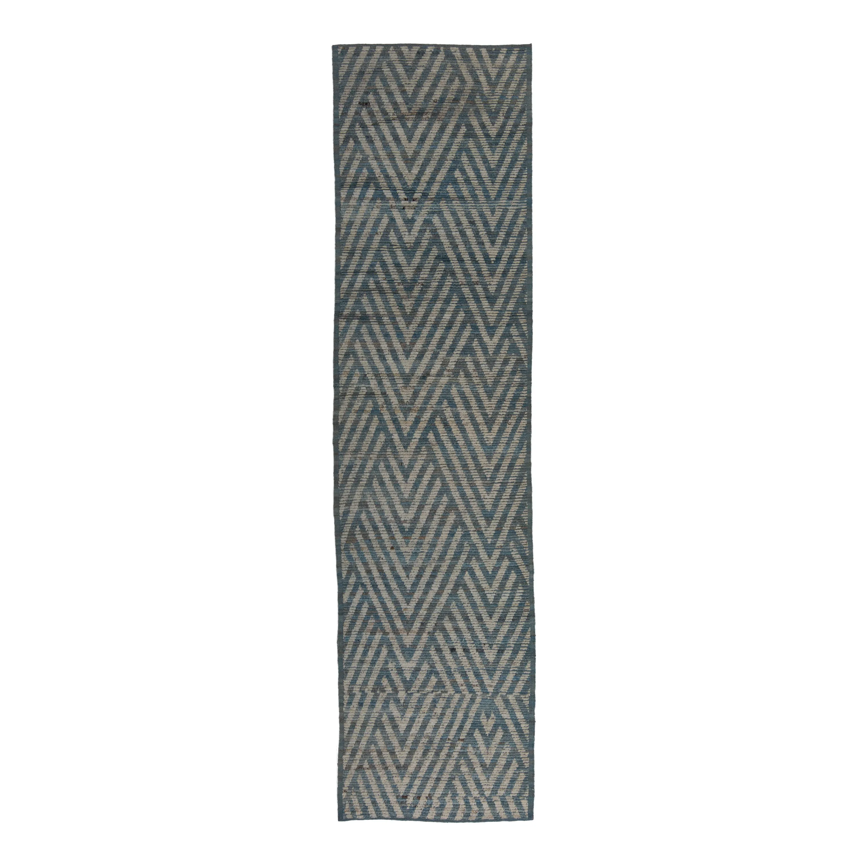 Blue Zameen Transitional Wool Runner - 3'2" x 10'2"