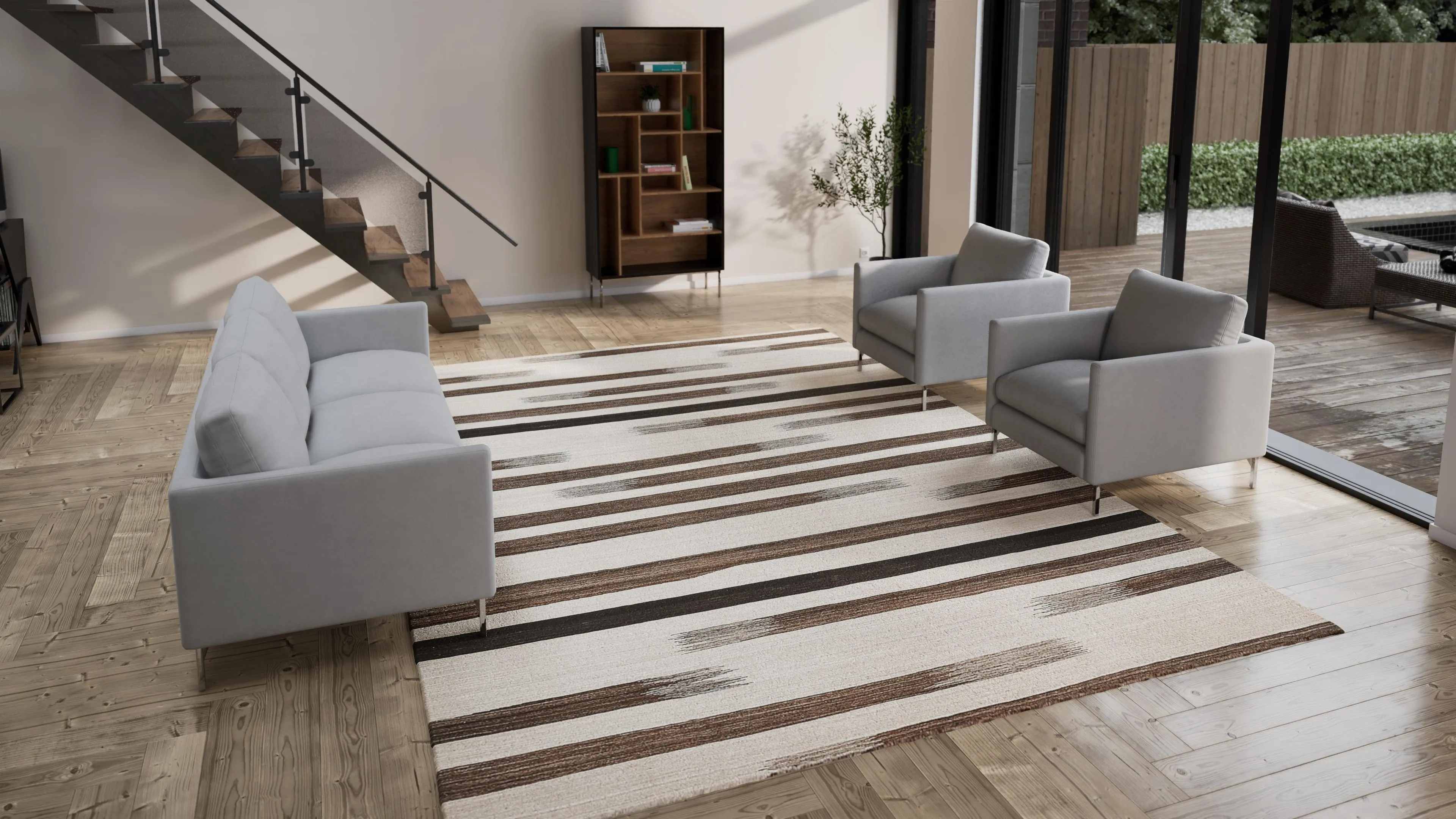 Brown & Cream Flatweave Wool Rug - 10' x 14'