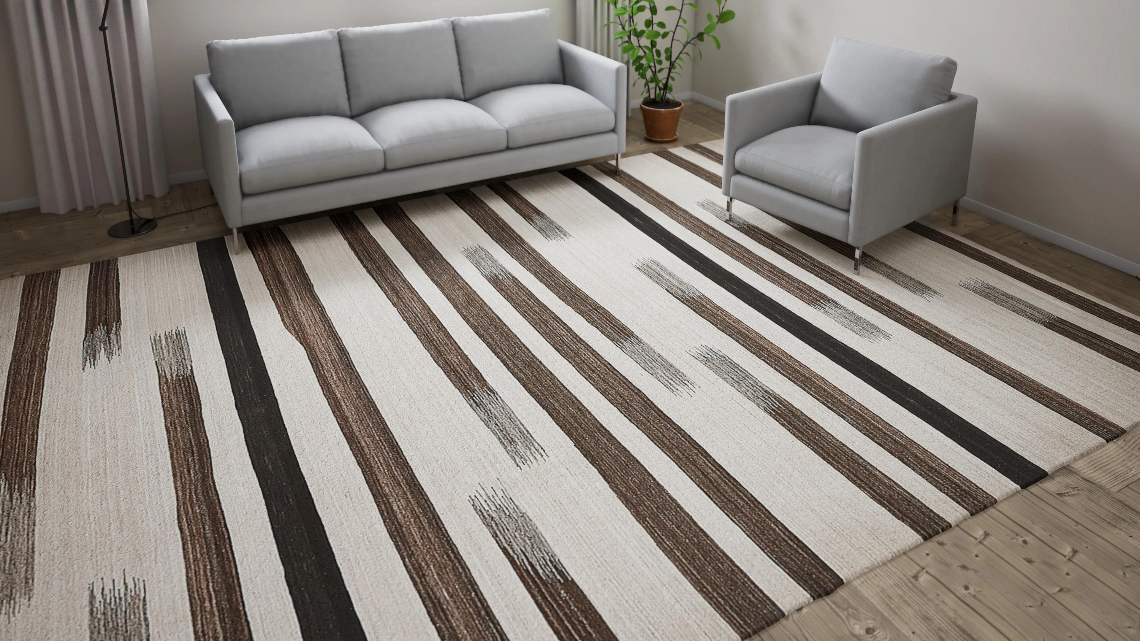 Brown & Cream Flatweave Wool Rug - 10' x 14'