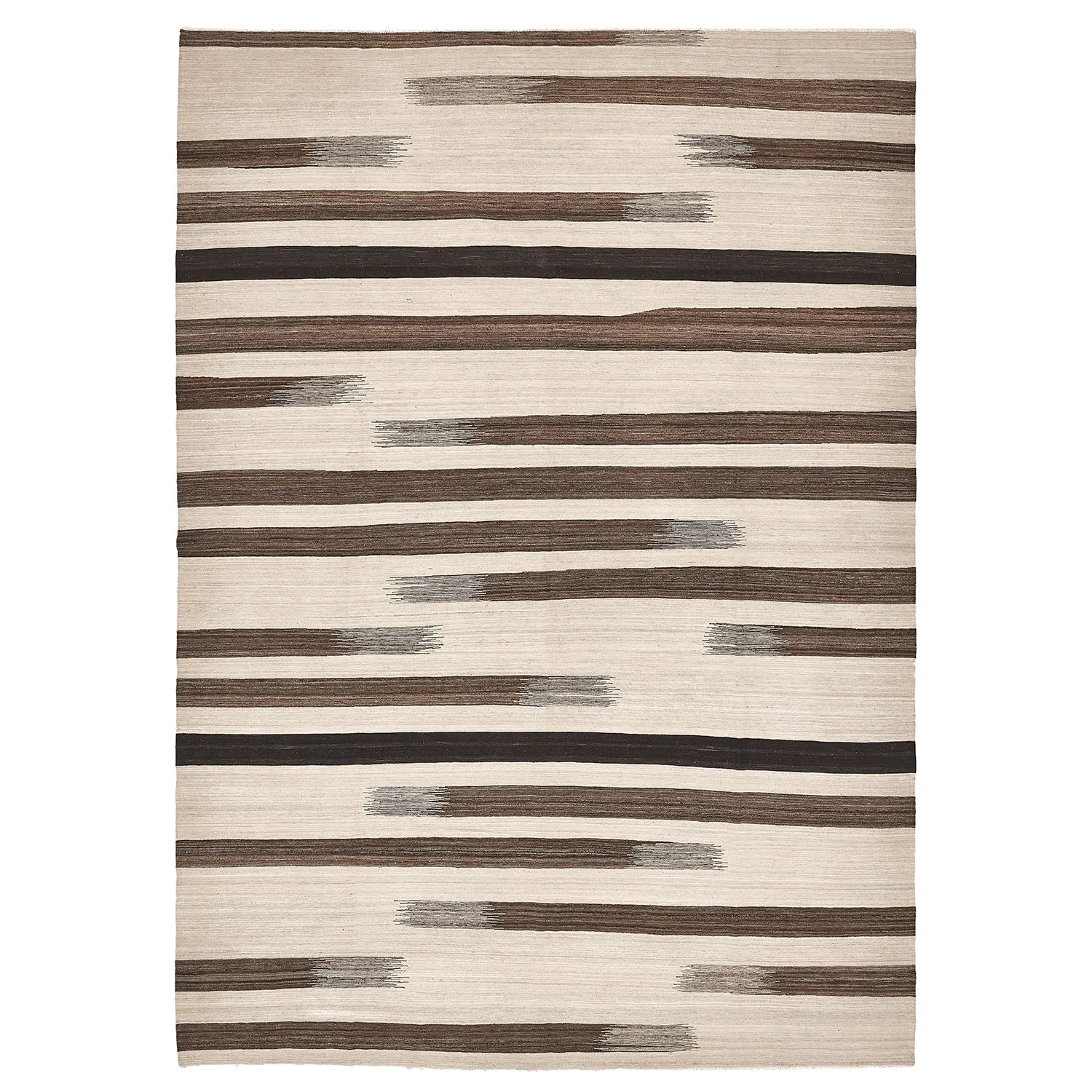 Brown & Cream Flatweave Wool Rug - 10' x 14'