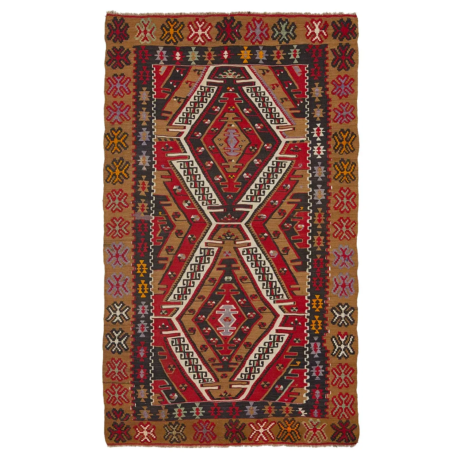 Brown & Red Vintage Flatweave Kilim Rug - 3'4" x 5'8"