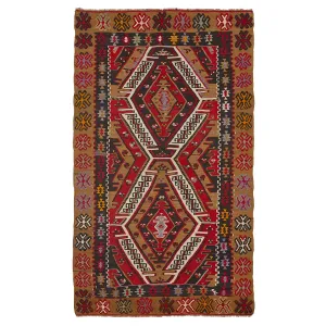 Brown & Red Vintage Flatweave Kilim Rug - 3'4" x 5'8"