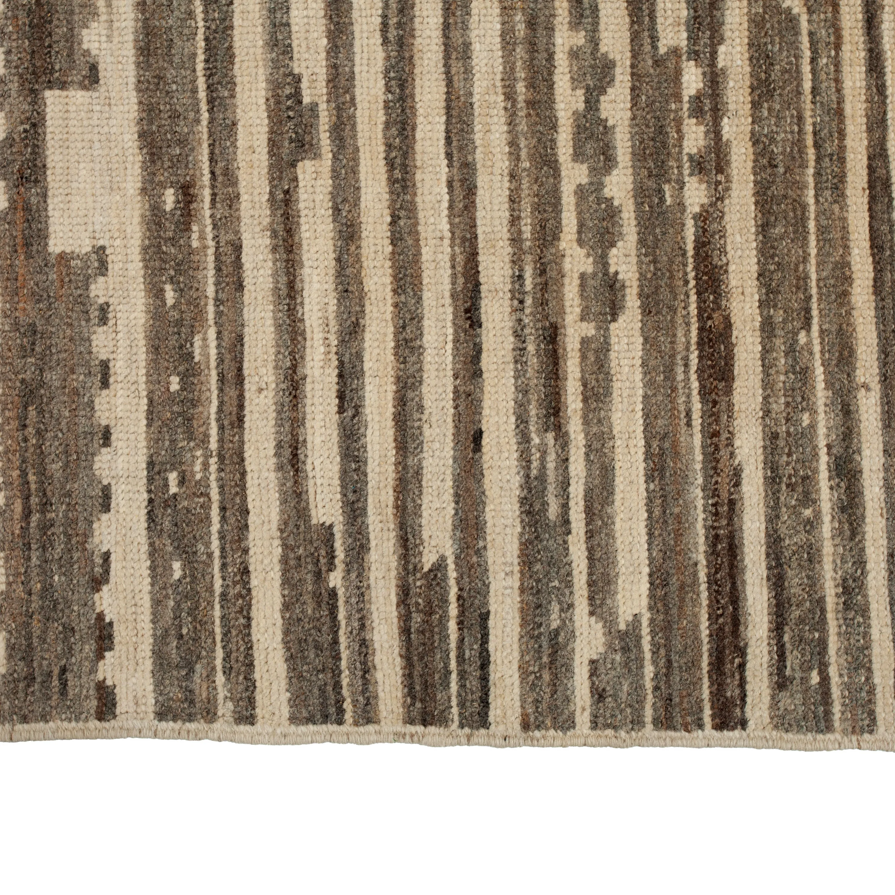 Brown & White Zameen Transitional Modern Wool Rug - 10' x 13'7"