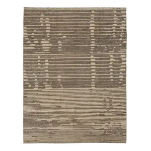 Brown & White Zameen Transitional Modern Wool Rug - 10' x 13'7"