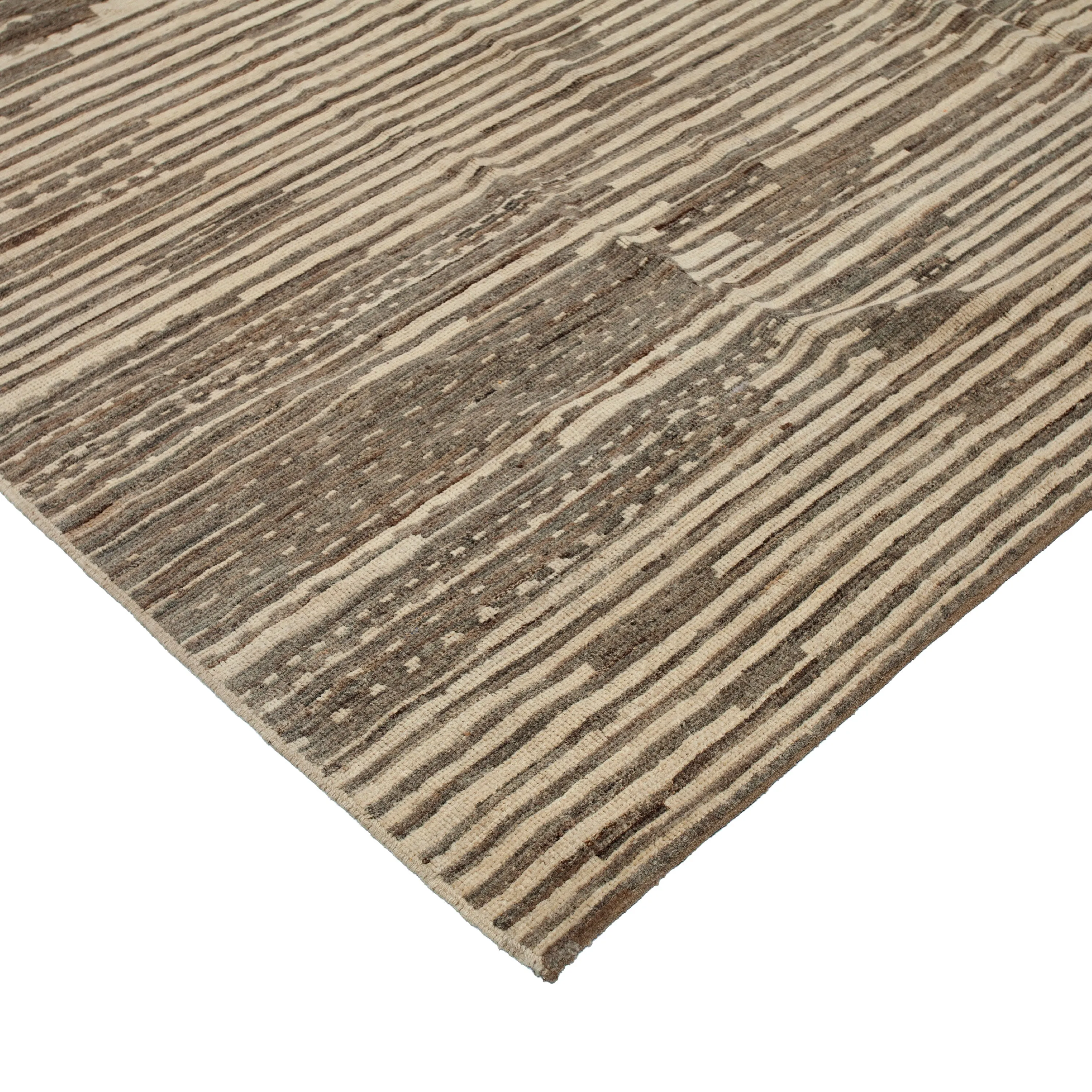 Brown & White Zameen Transitional Modern Wool Rug - 10' x 13'7"