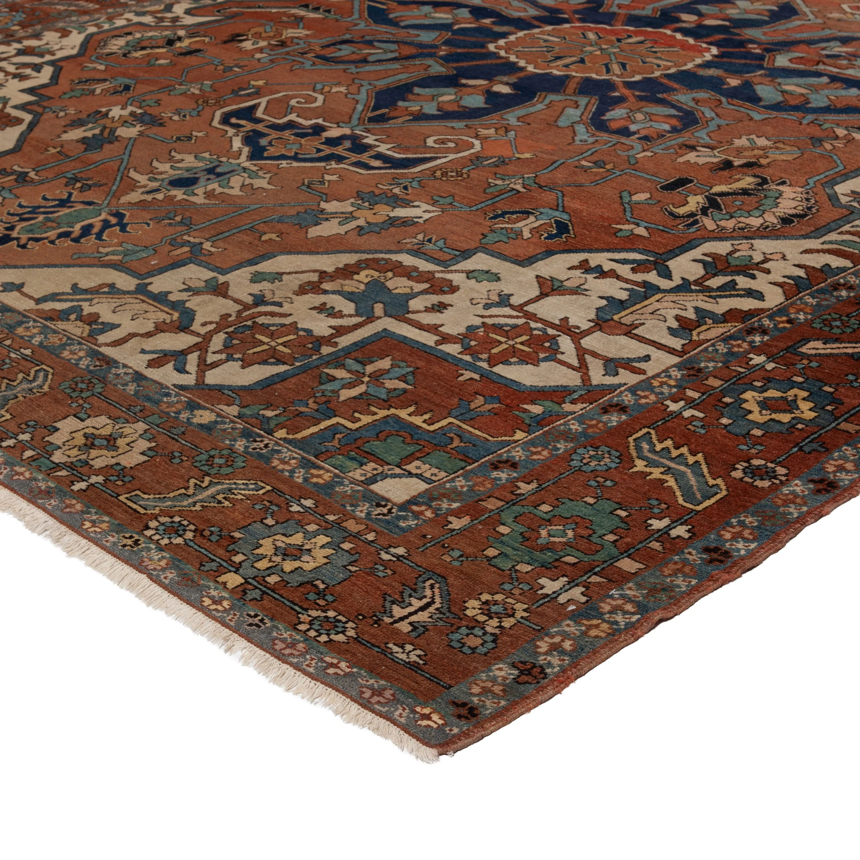 Brown Antique Persian Heriz Rug - 10'8" x 13'6"