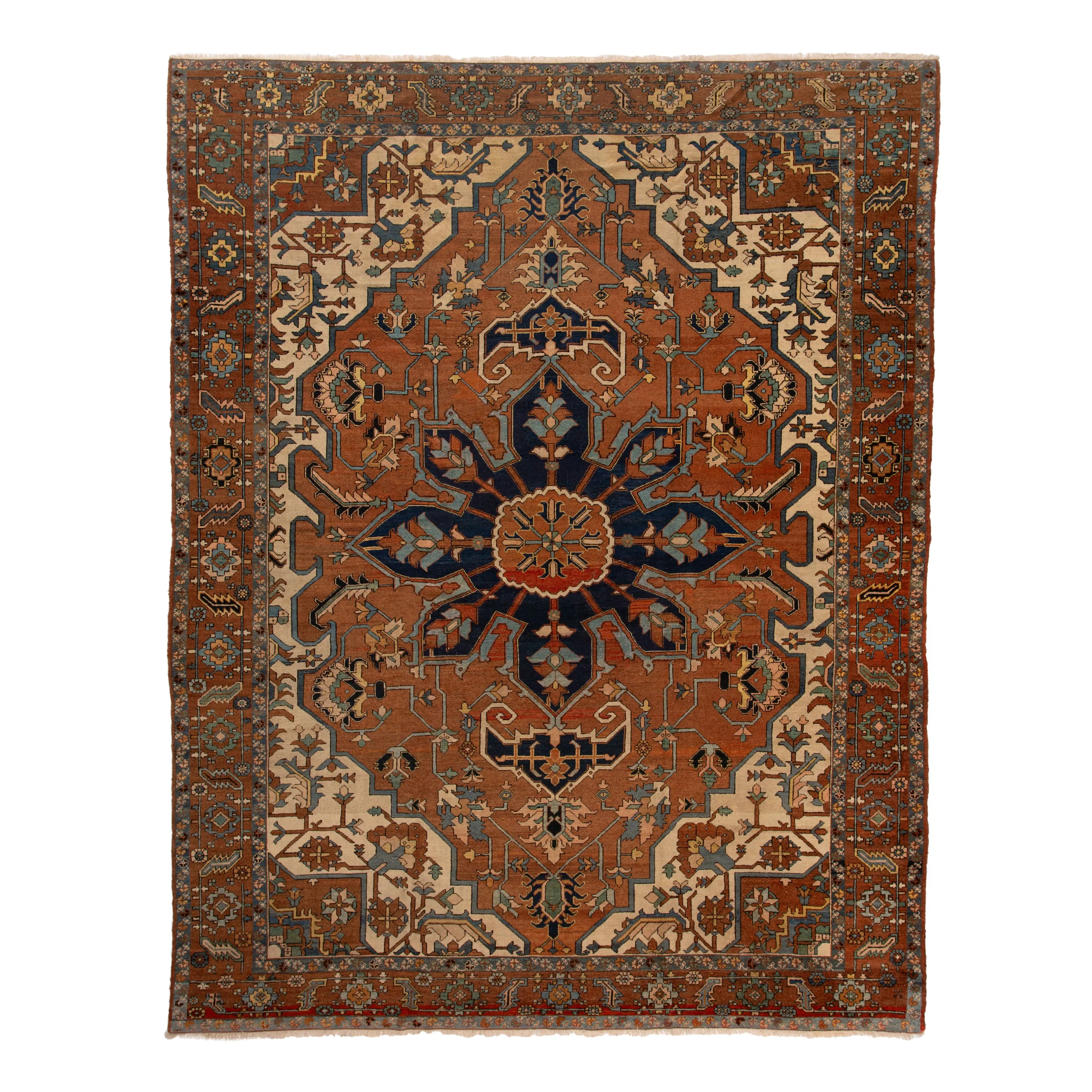 Brown Antique Persian Heriz Rug - 10'8" x 13'6"