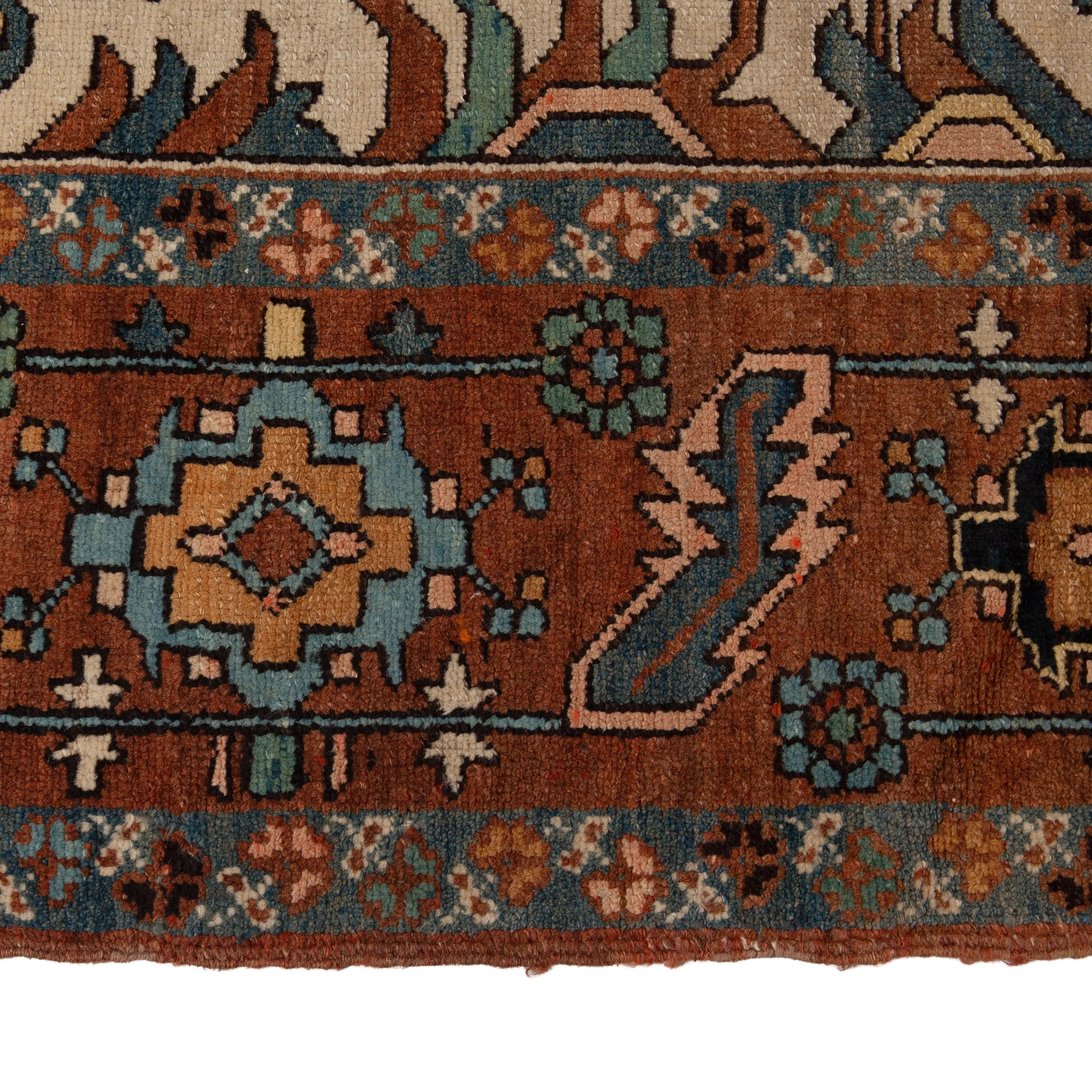 Brown Antique Persian Heriz Rug - 10'8" x 13'6"