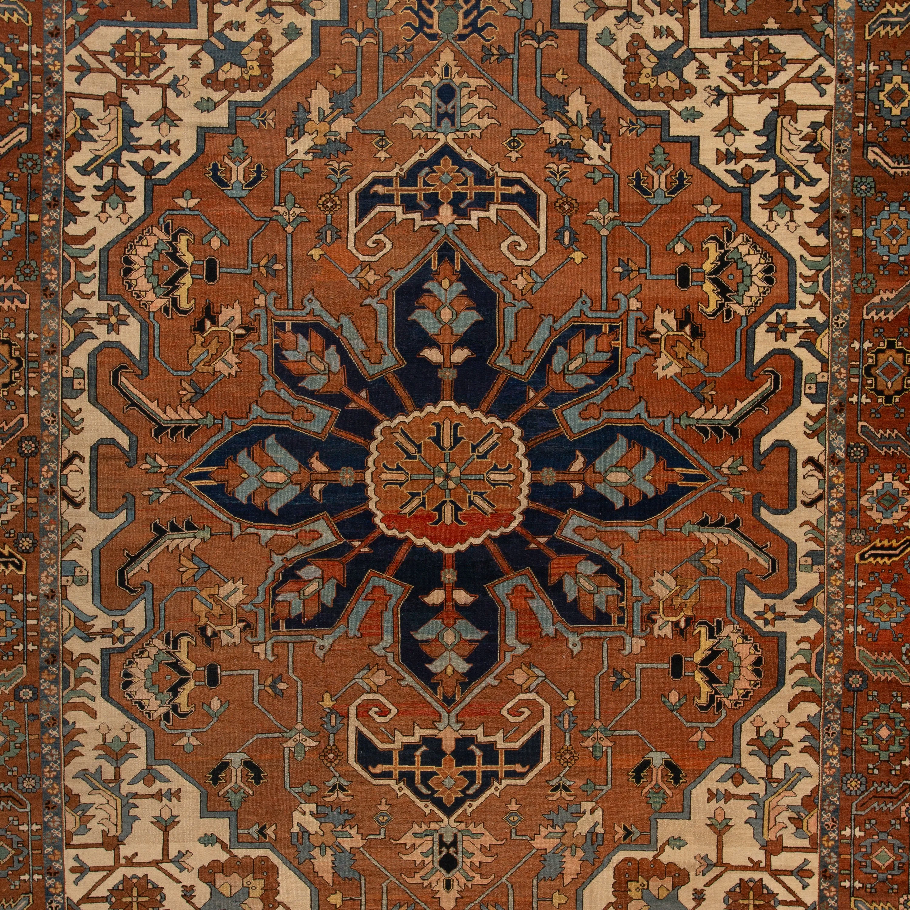 Brown Antique Persian Heriz Rug - 10'8" x 13'6"