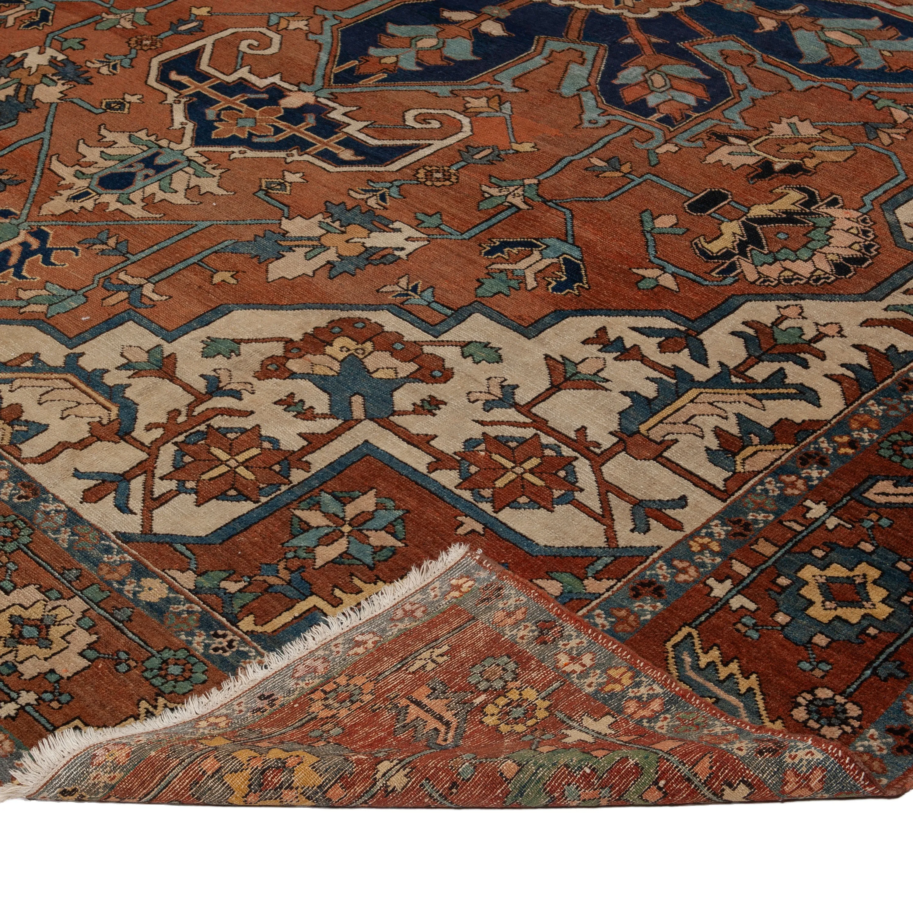 Brown Antique Persian Heriz Rug - 10'8" x 13'6"