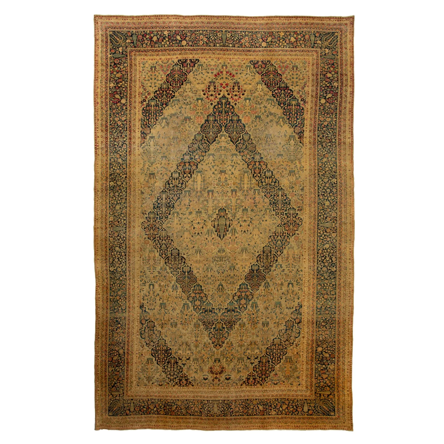 Brown Antique Persian Kerman Rug - 11'4" x 17'11"