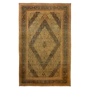 Brown Antique Persian Kerman Rug - 11'4" x 17'11"