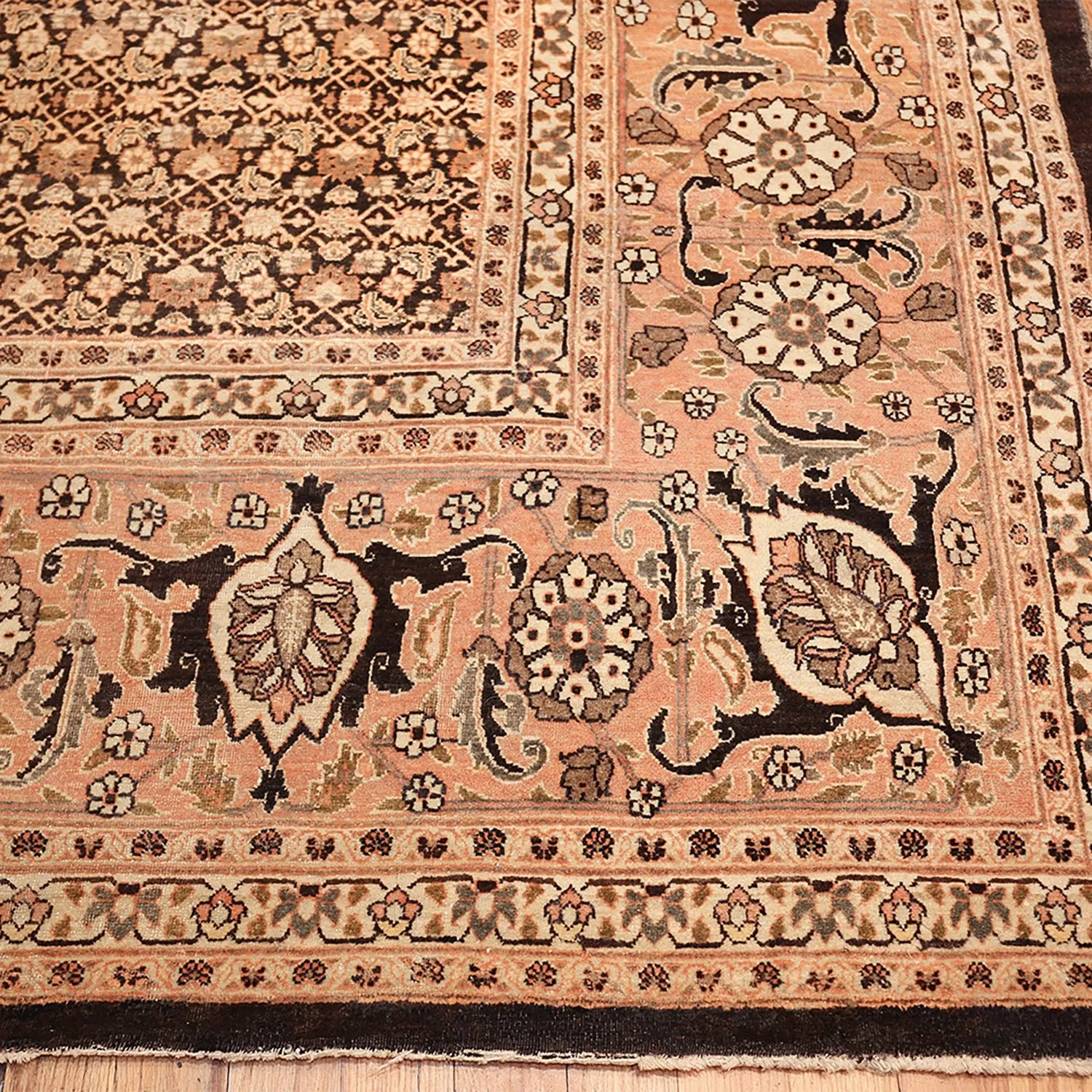 Brown Antique Persian Tabriz Rug - 13' x 17'4"