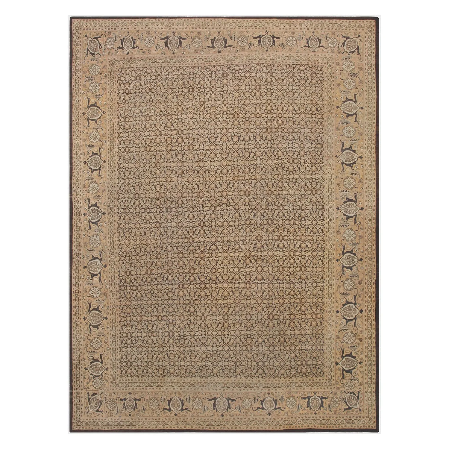 Brown Antique Persian Tabriz Rug - 13' x 17'4"