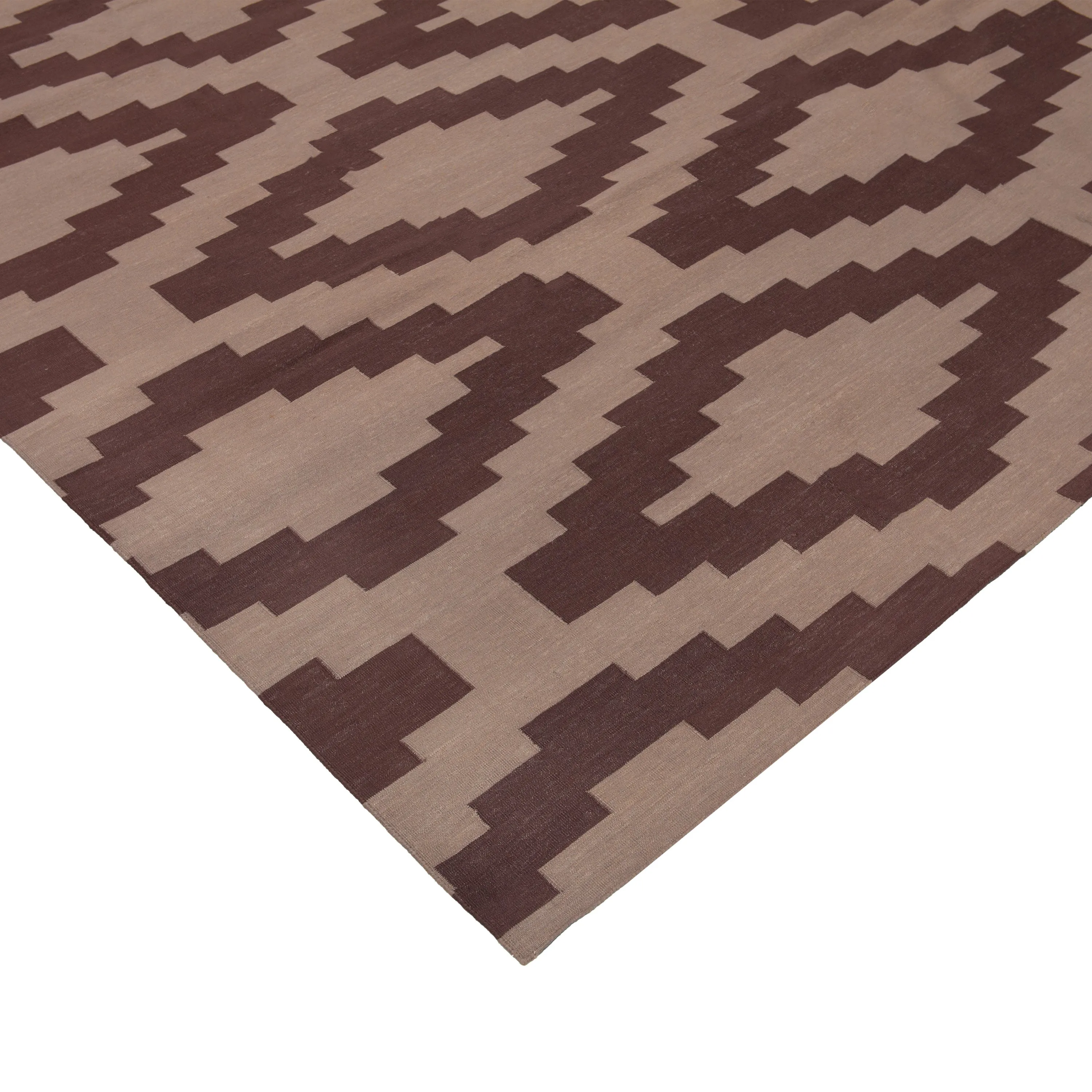 Brown Geometric Cotton Rug - 10' x 14'4"