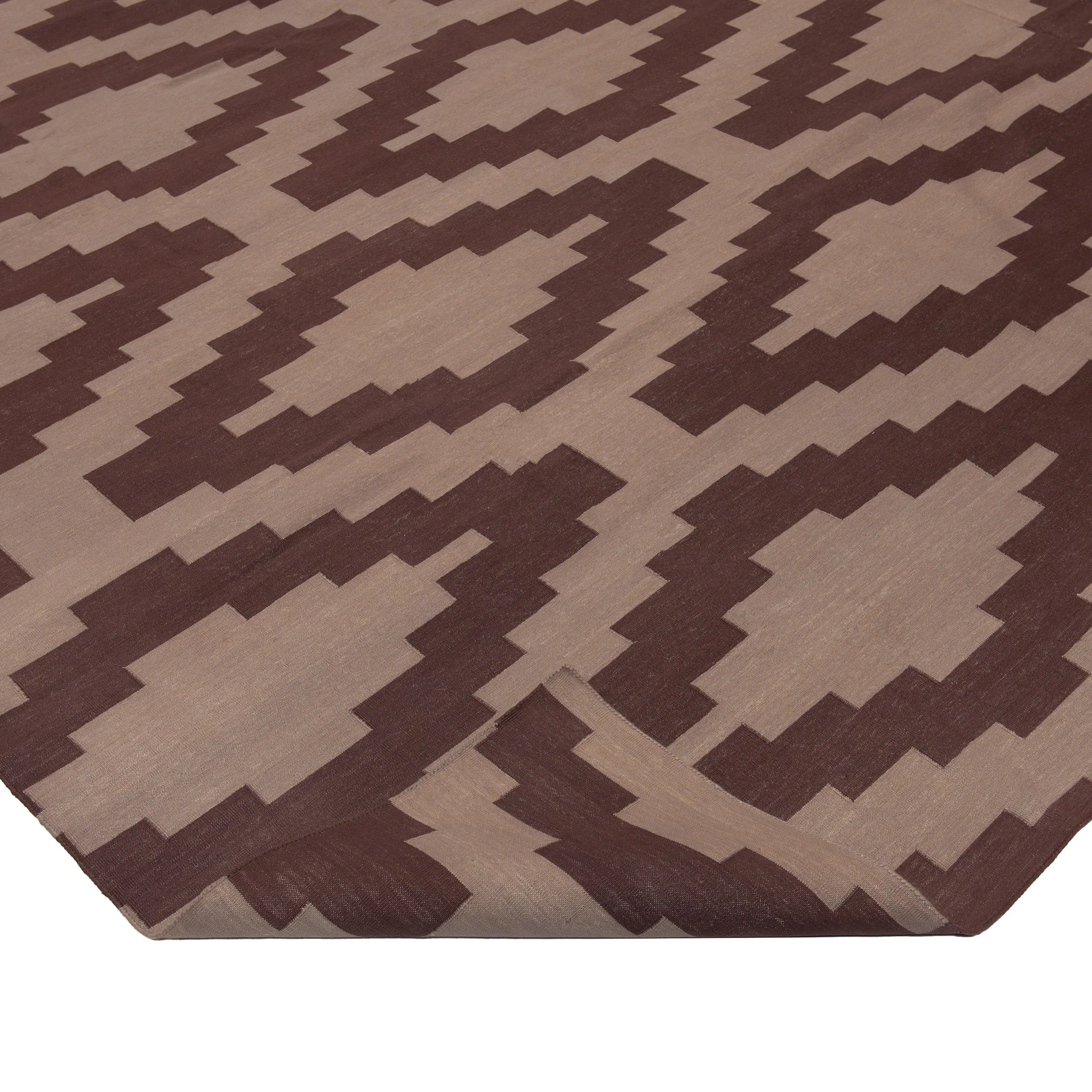 Brown Geometric Cotton Rug - 10' x 14'4"