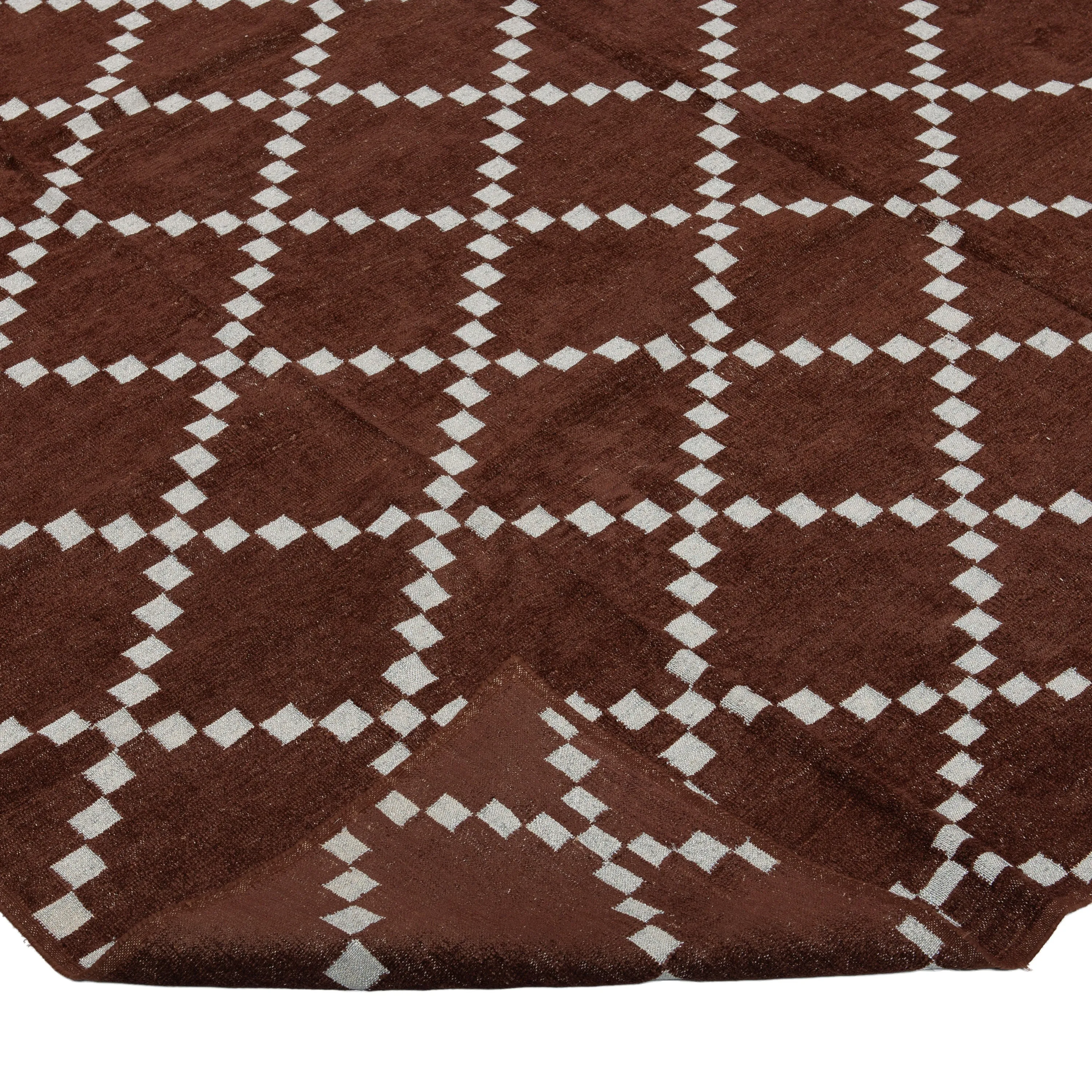 Brown Geometric Cotton Rug - 7'10" X 9'10"