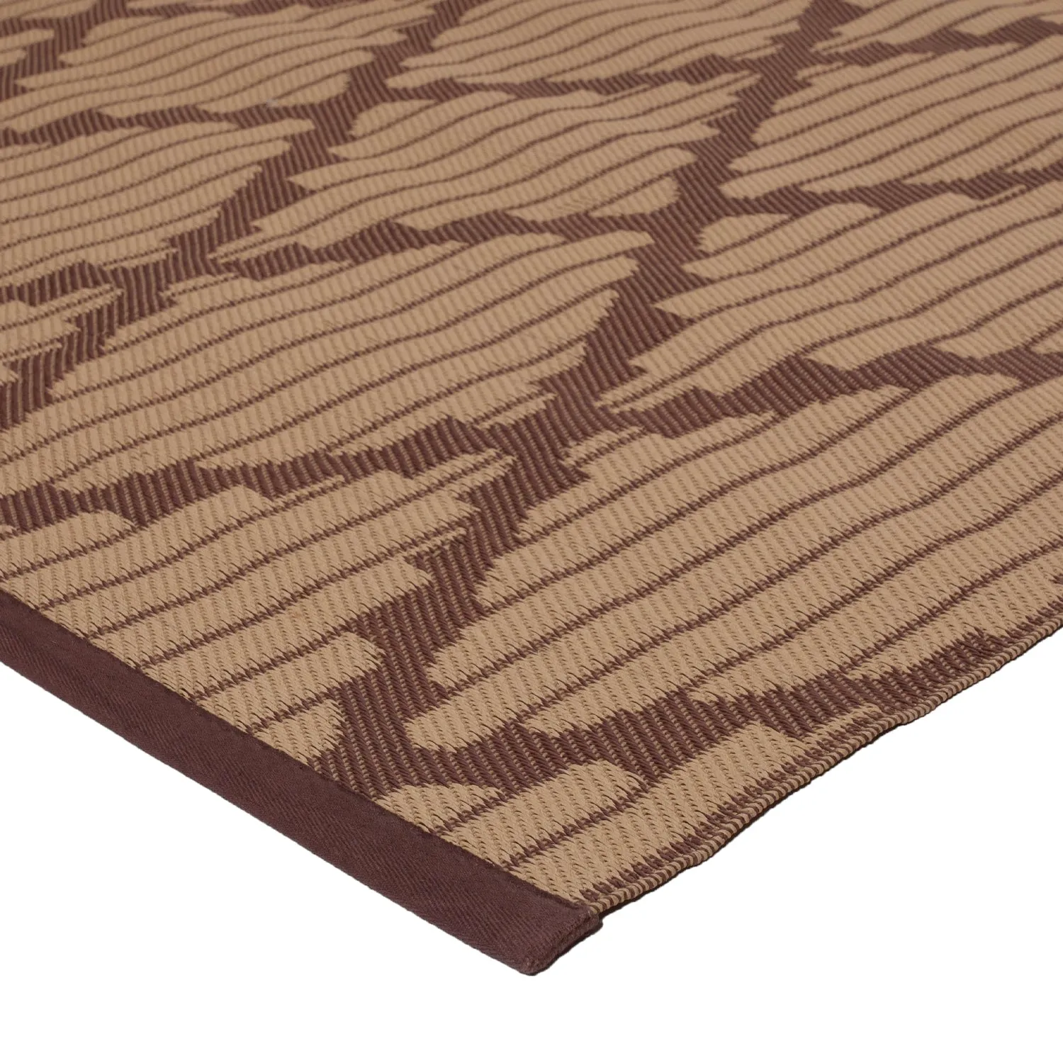Brown Geometric Diamond Flatweave Leather Rug - 4' x 6'