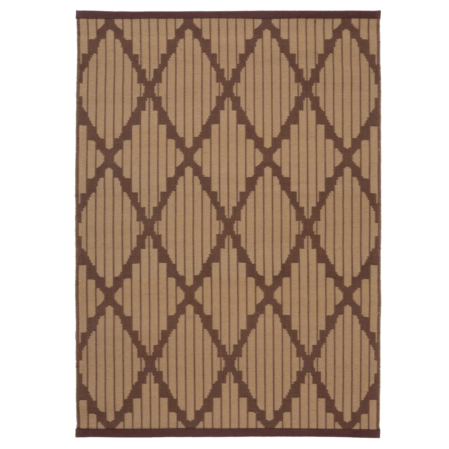 Brown Geometric Diamond Flatweave Leather Rug - 4' x 6'