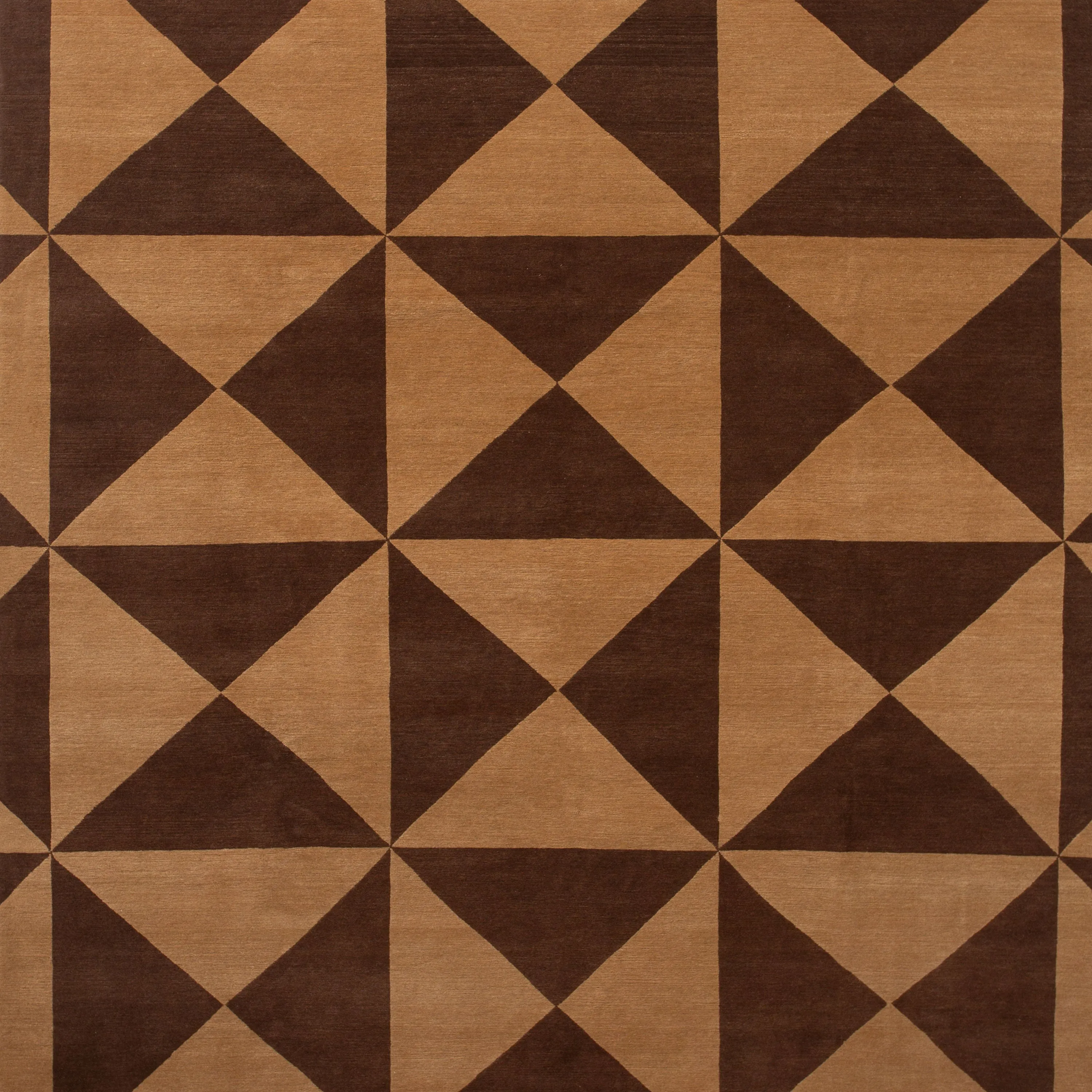 Brown Modern Geometric Tibetan Wool Rug - 8' x 10'