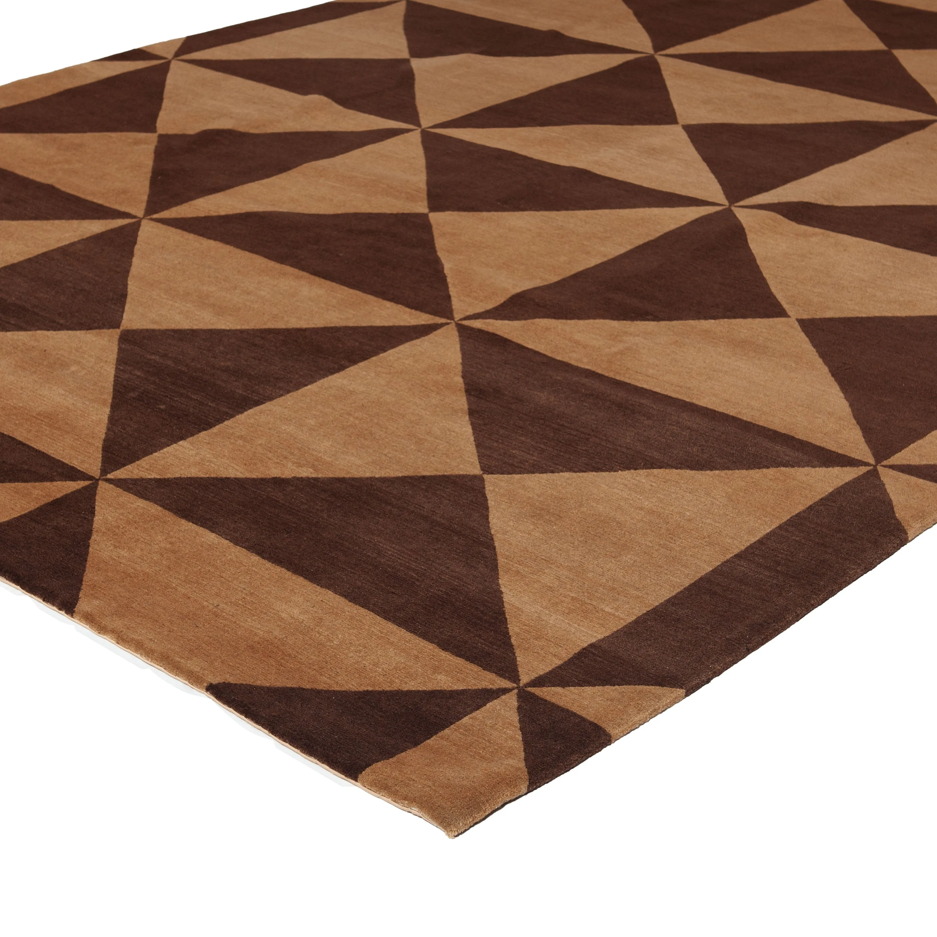 Brown Modern Geometric Tibetan Wool Rug - 8' x 10'
