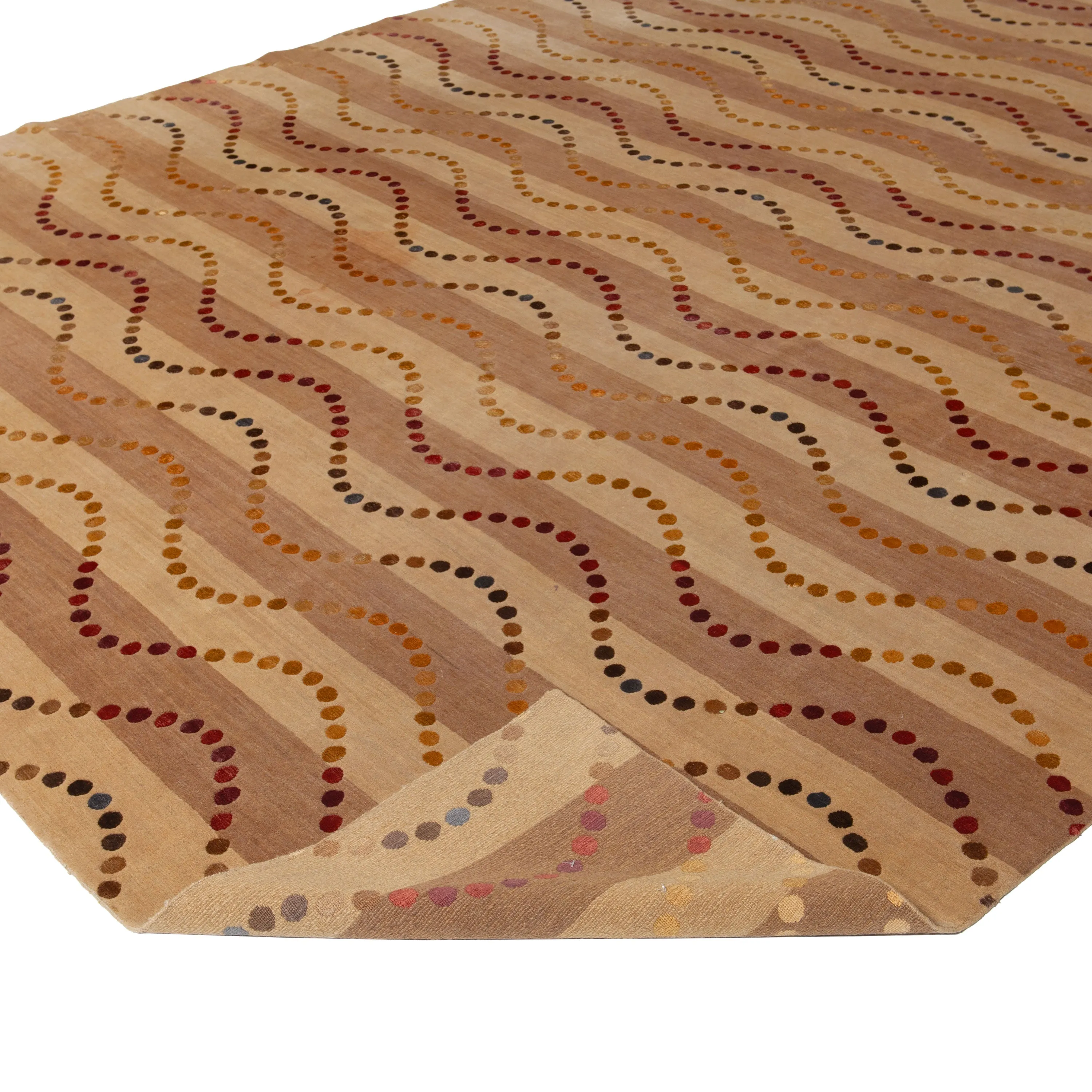 Brown Modern Tibetan Wool Silk Blend Rug - 9'7" X 13'2"