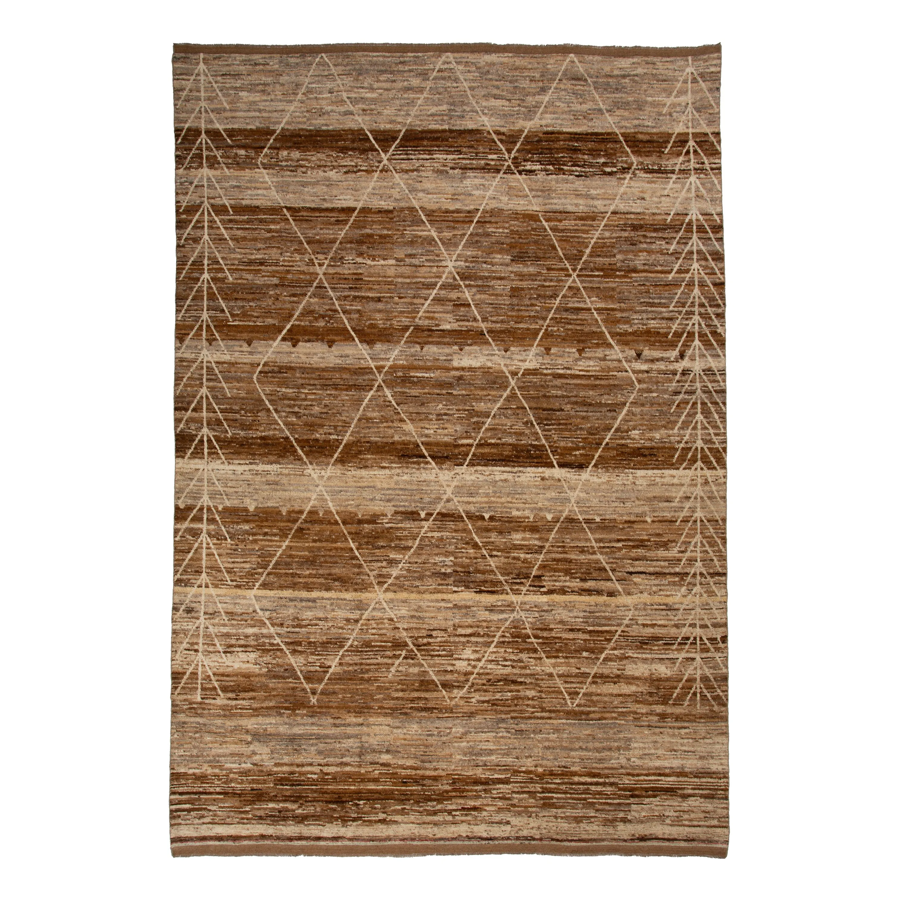 Brown Modern Wool Rug - 13' x 18'10''
