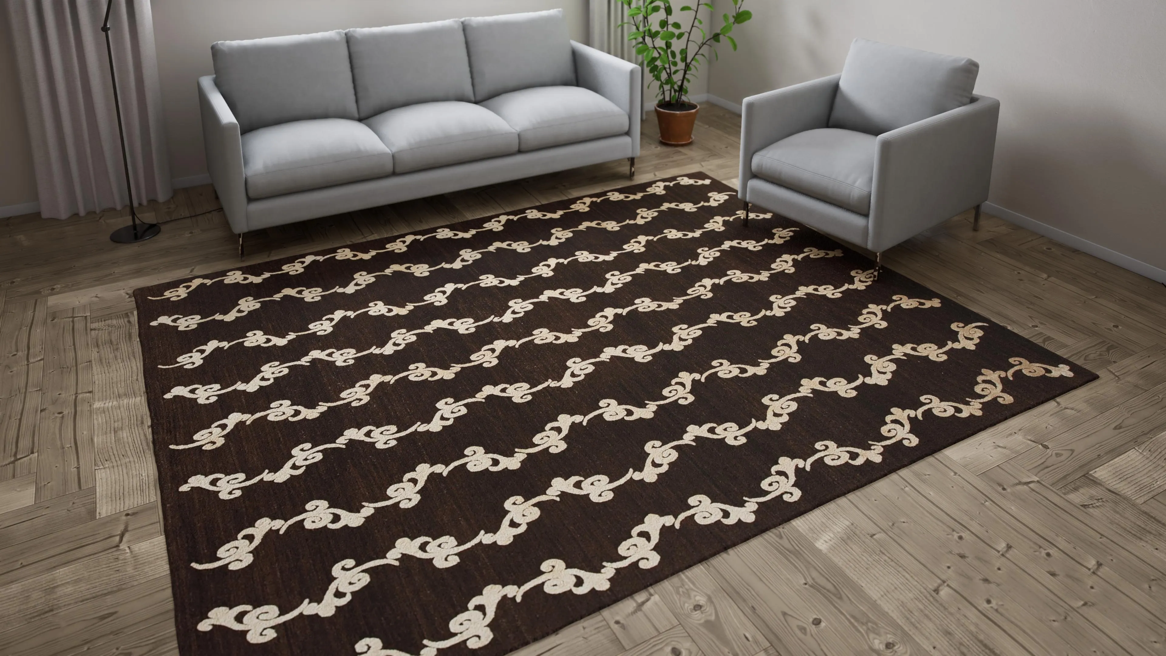 Brown Nu Vibrant Modern Tibetan Wool Silk Blend Rug - 8' x 10'
