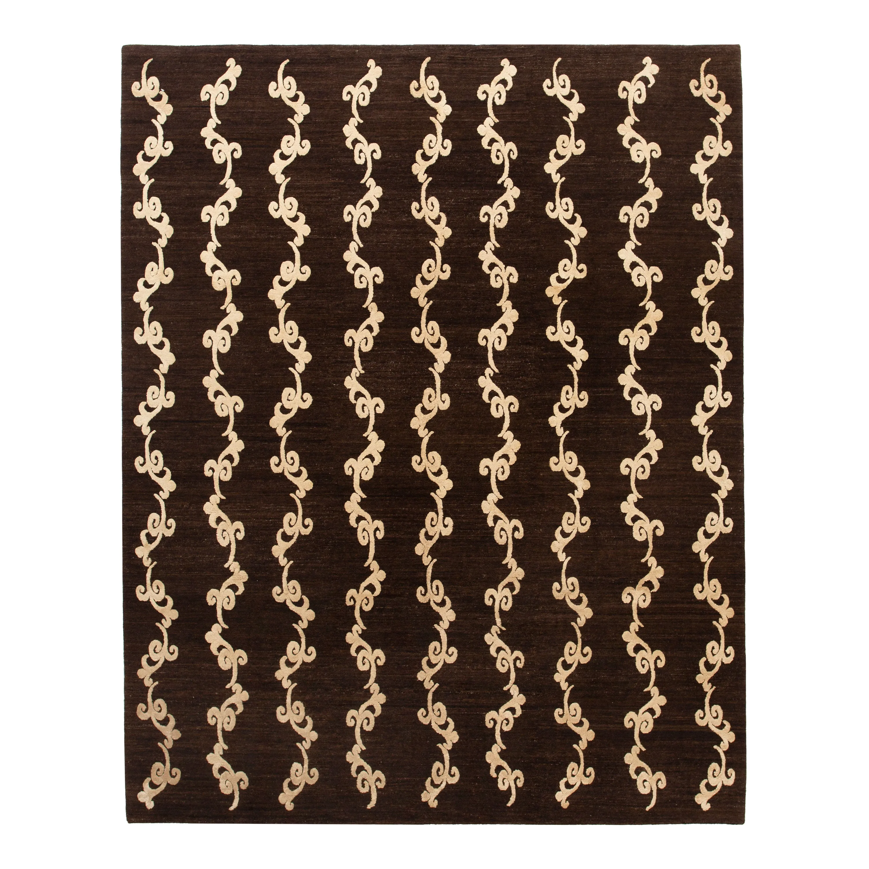 Brown Nu Vibrant Modern Tibetan Wool Silk Blend Rug - 8' x 10'