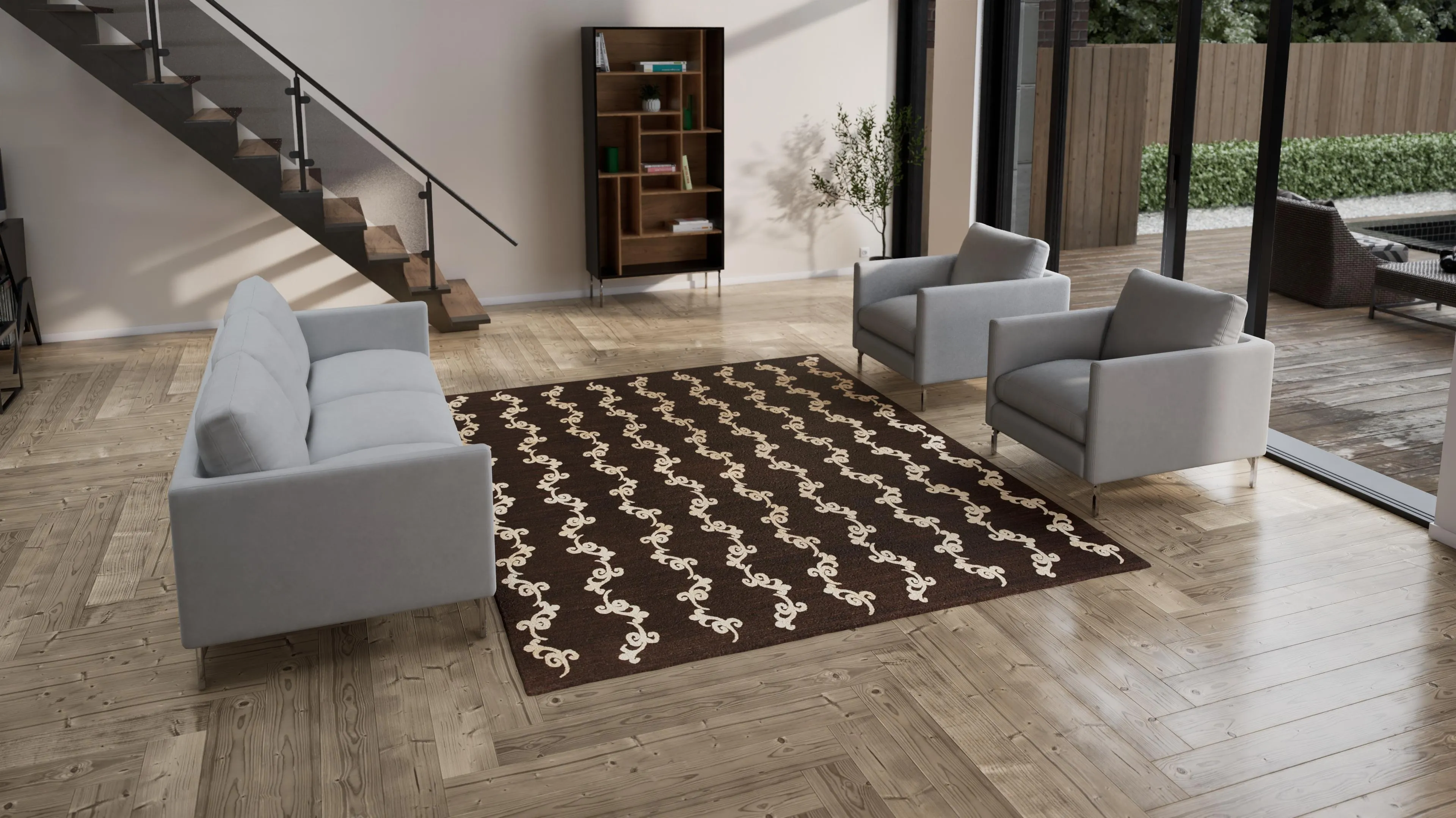 Brown Nu Vibrant Modern Tibetan Wool Silk Blend Rug - 8' x 10'