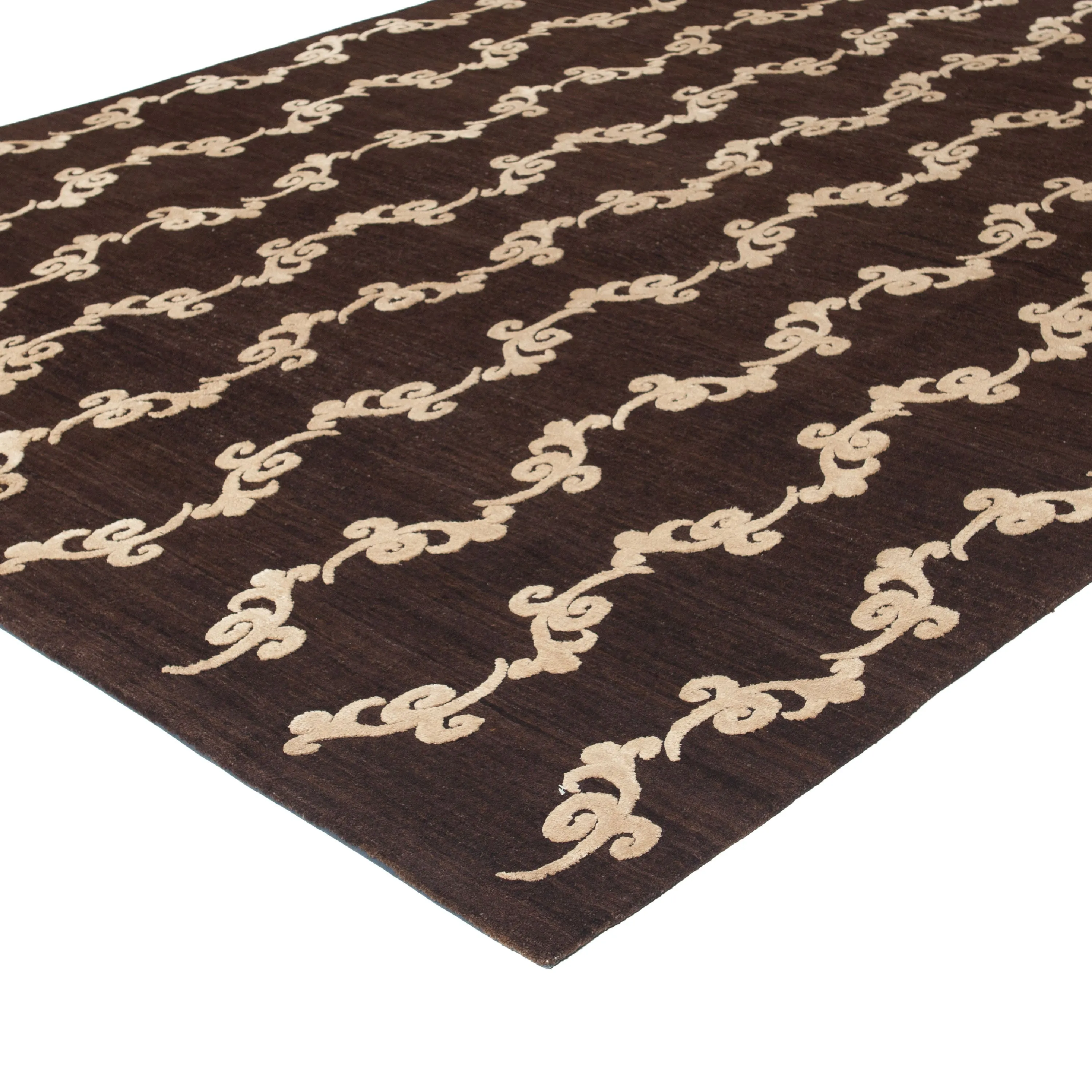 Brown Nu Vibrant Modern Tibetan Wool Silk Blend Rug - 8' x 10'