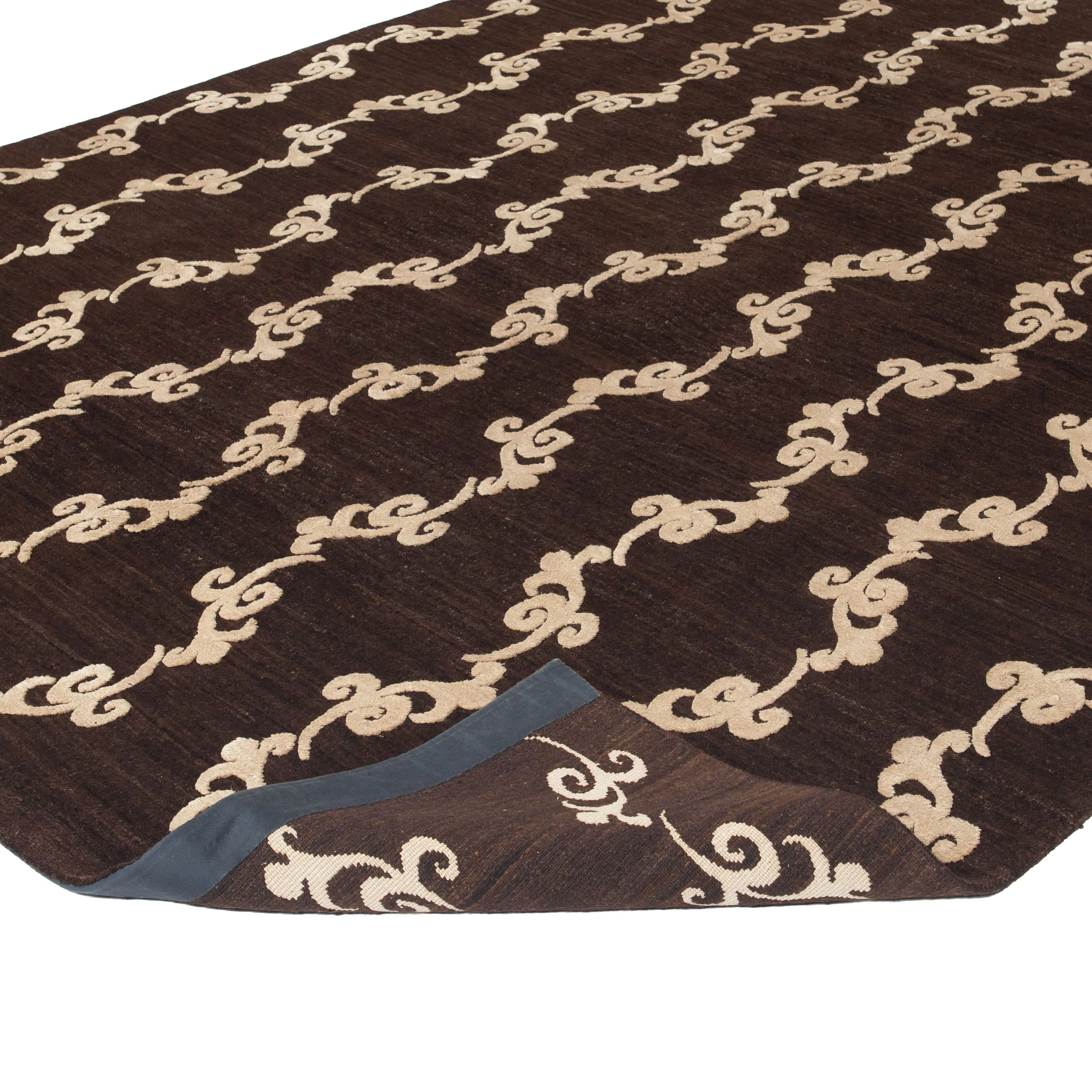 Brown Nu Vibrant Modern Tibetan Wool Silk Blend Rug - 8' x 10'