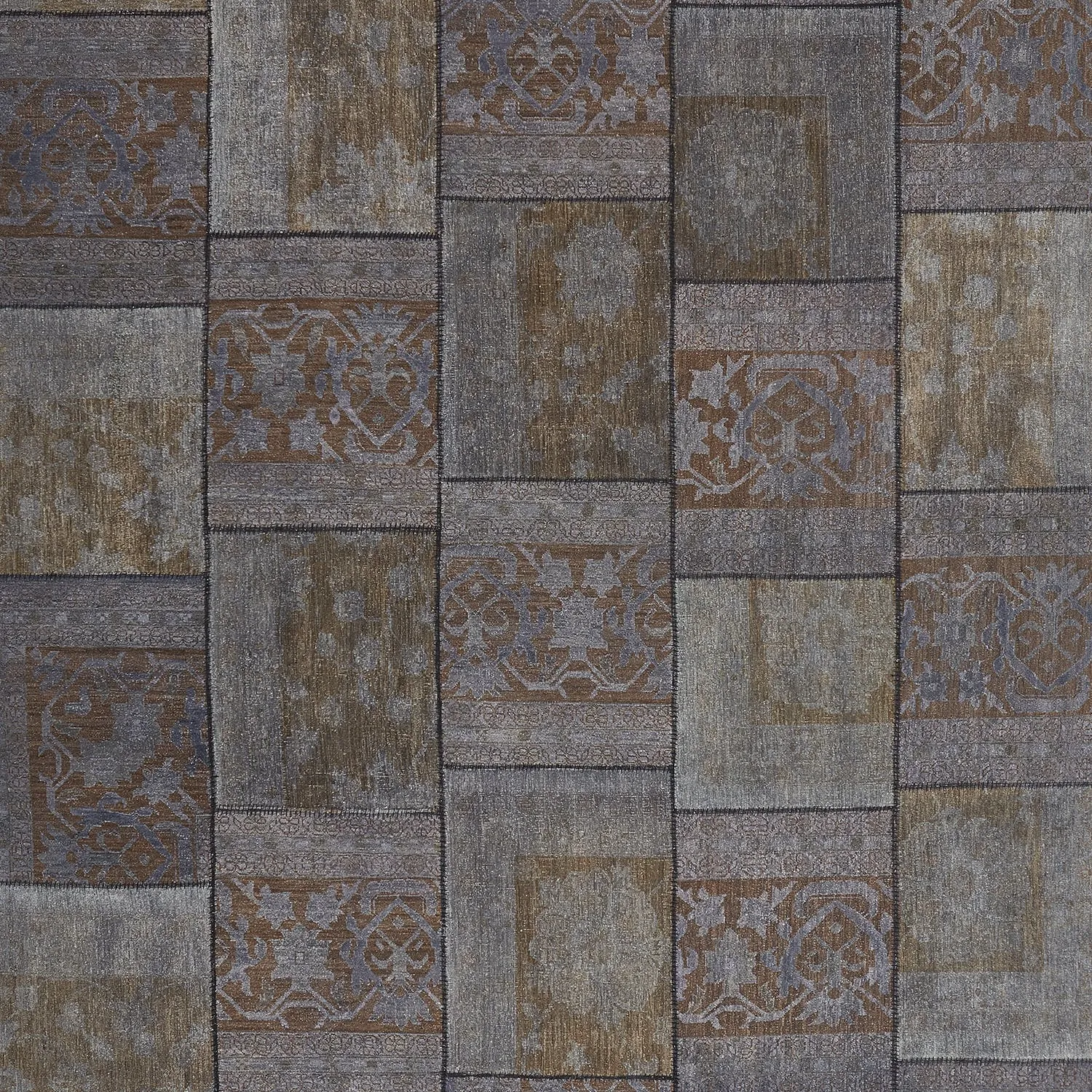 Brown Overdyed Patchwork Wool Rug - 8'6" x 12'4"