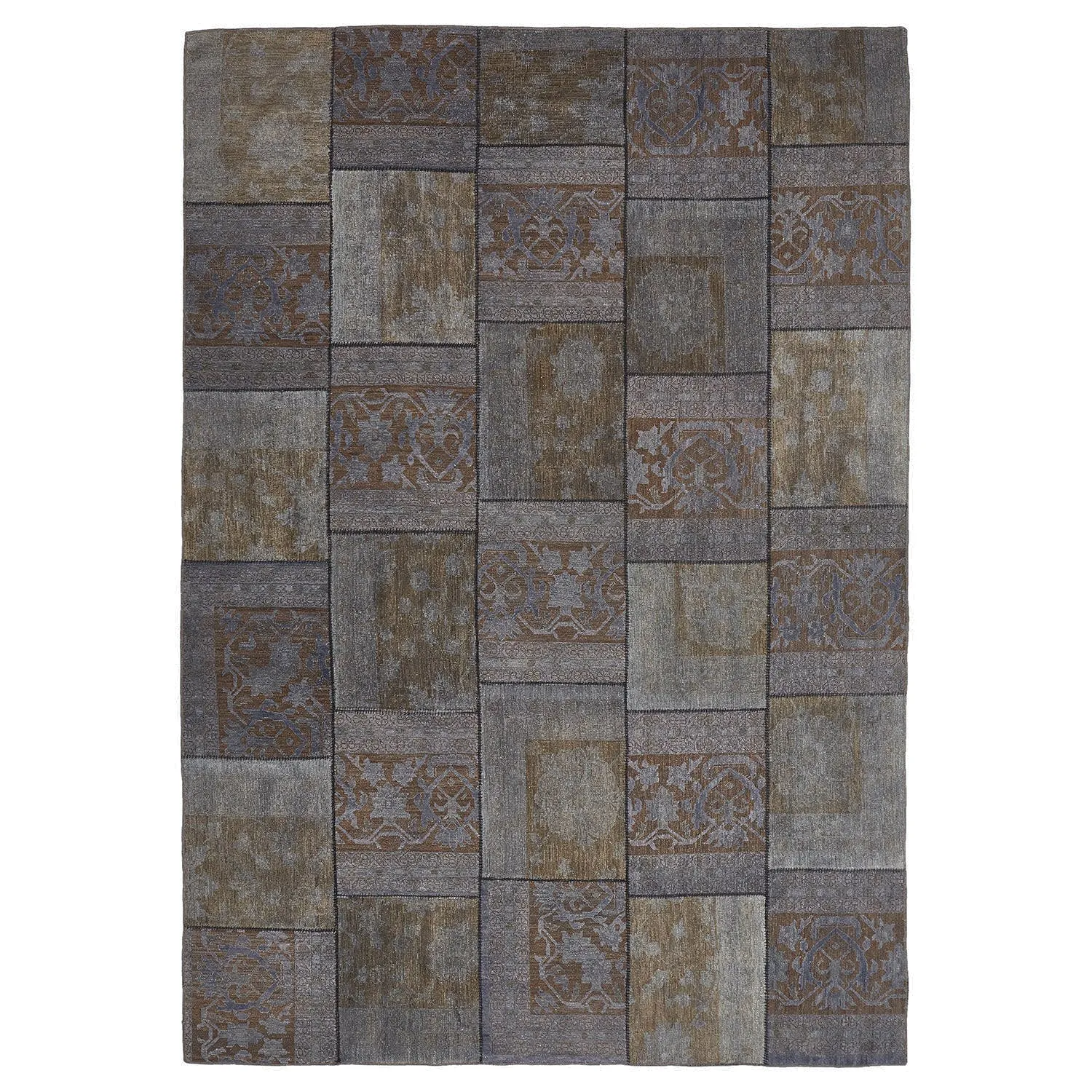 Brown Overdyed Patchwork Wool Rug - 8'6" x 12'4"