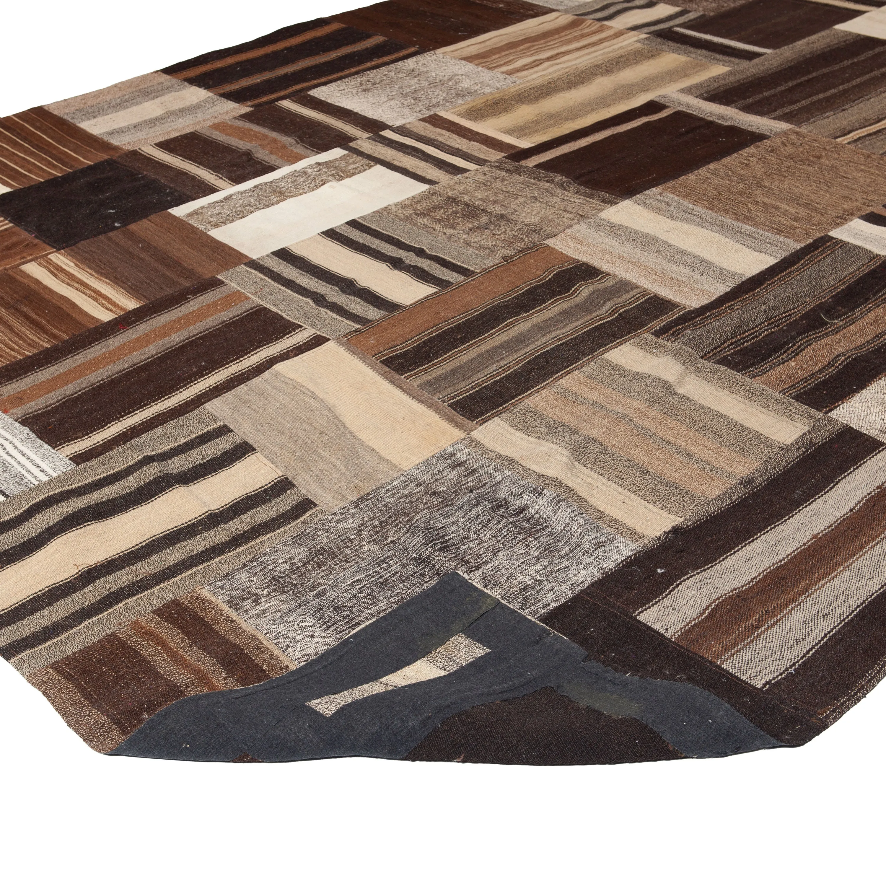 Brown Patchwork Wool Rug - 9'8" x 13'3"