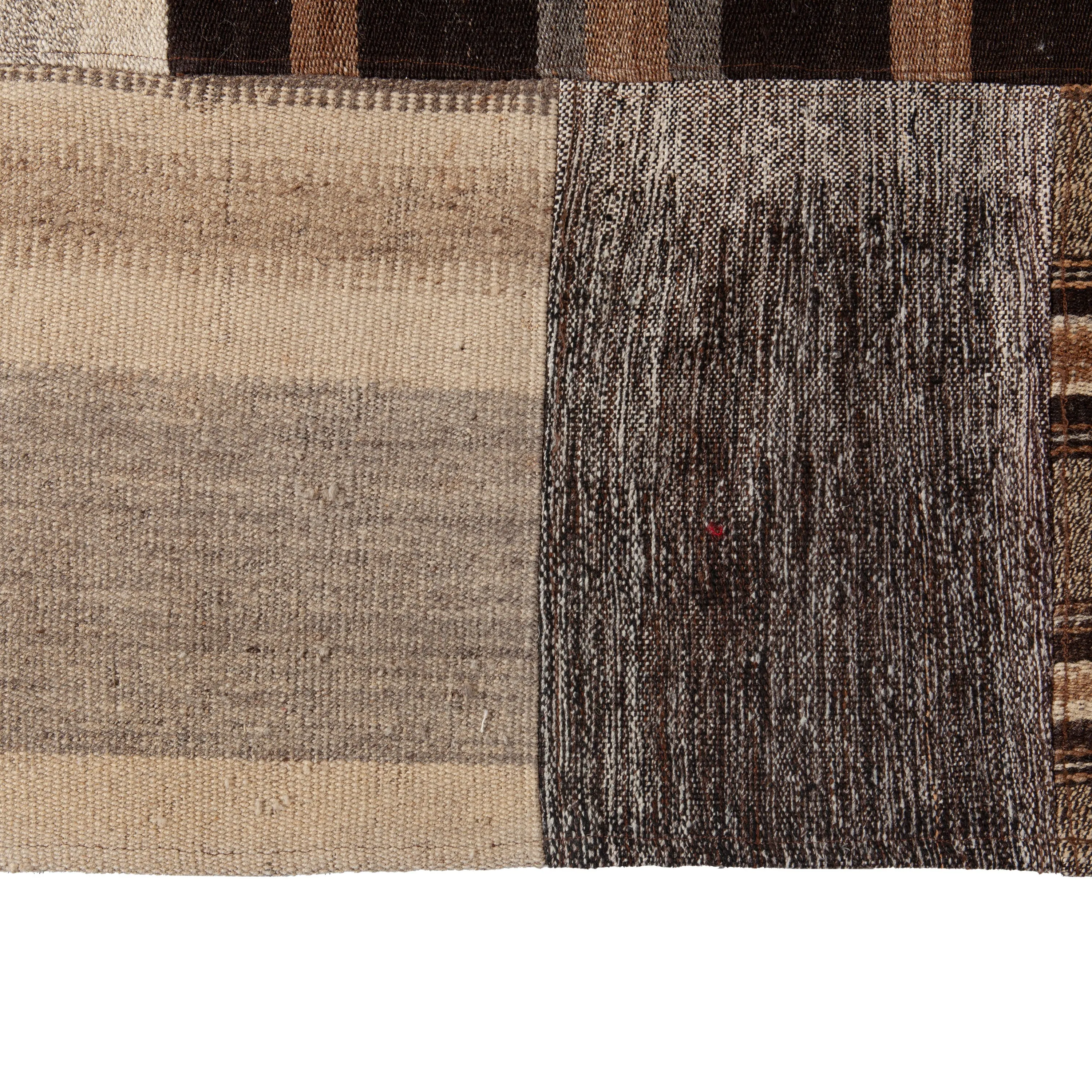 Brown Patchwork Wool Rug - 9'8" x 13'3"
