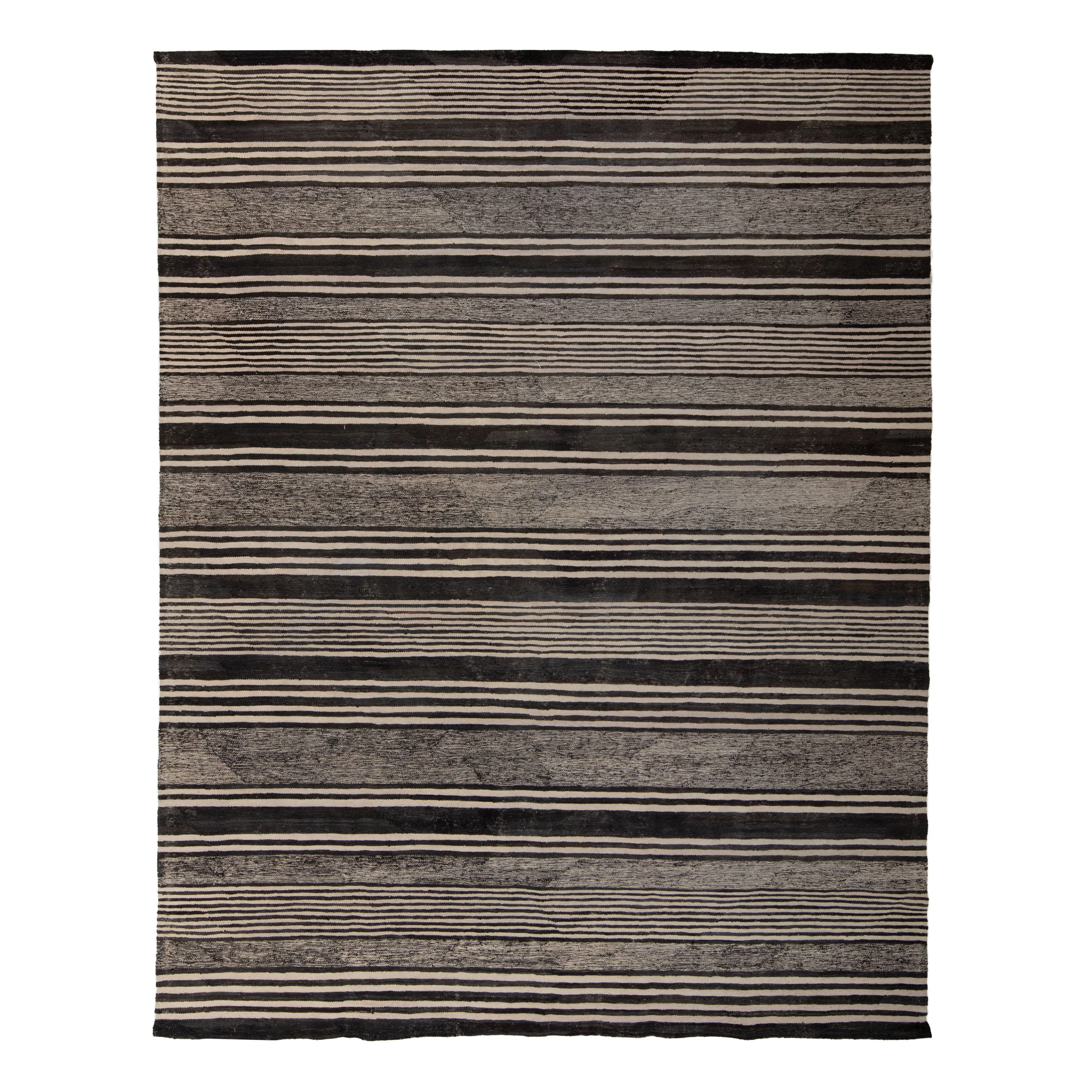 Brown Patterned Modern Wool Kilim Rug - 9' x 11'7"