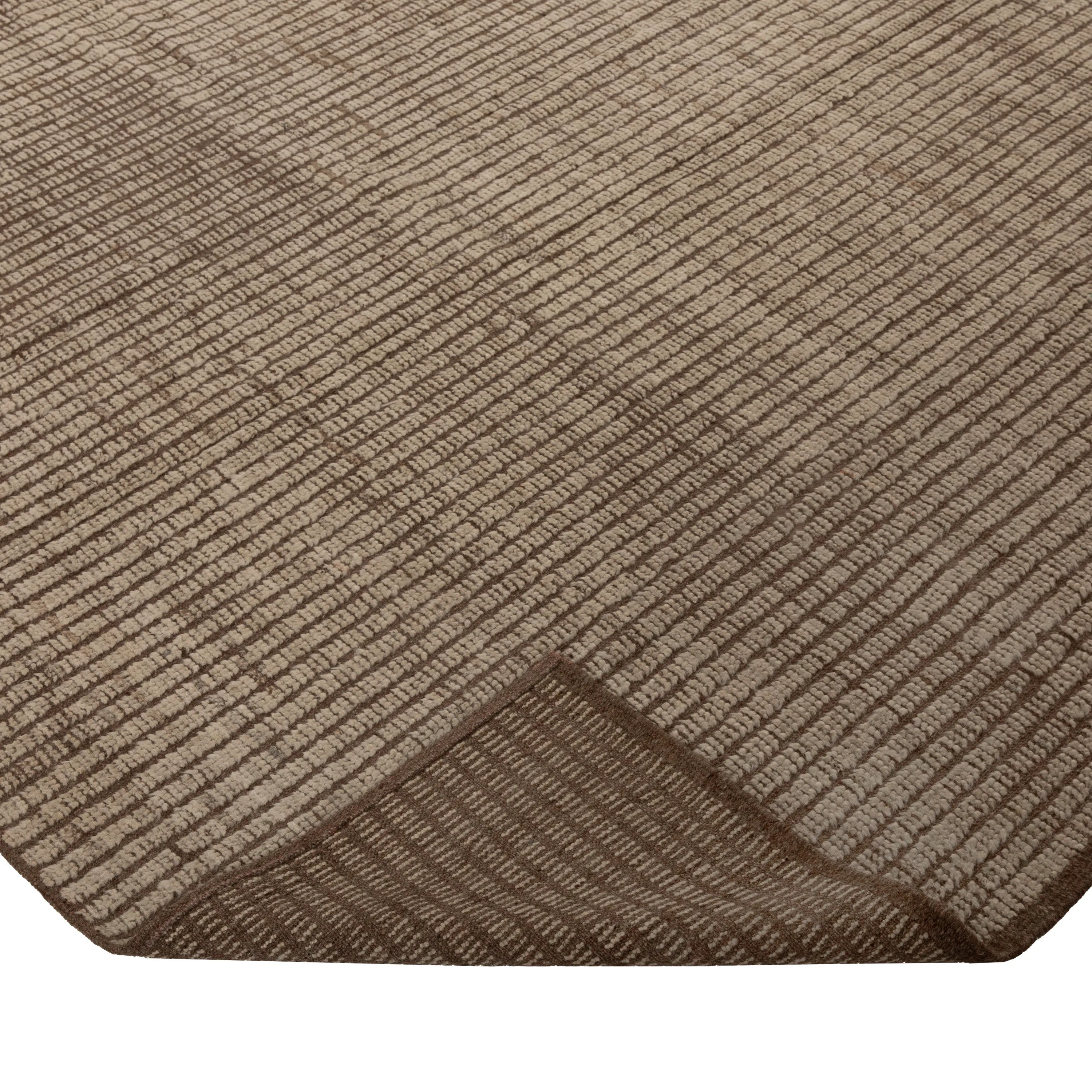 Brown Solid Zameen Modern Wool Rug - 6'4" x 8'9"